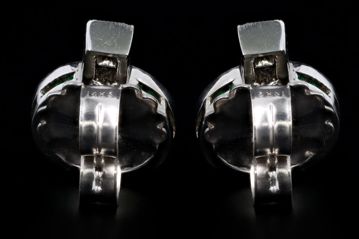 Art Deco Platinum Old European Cut Diamond & Emerald Stud Earrings - Queen May