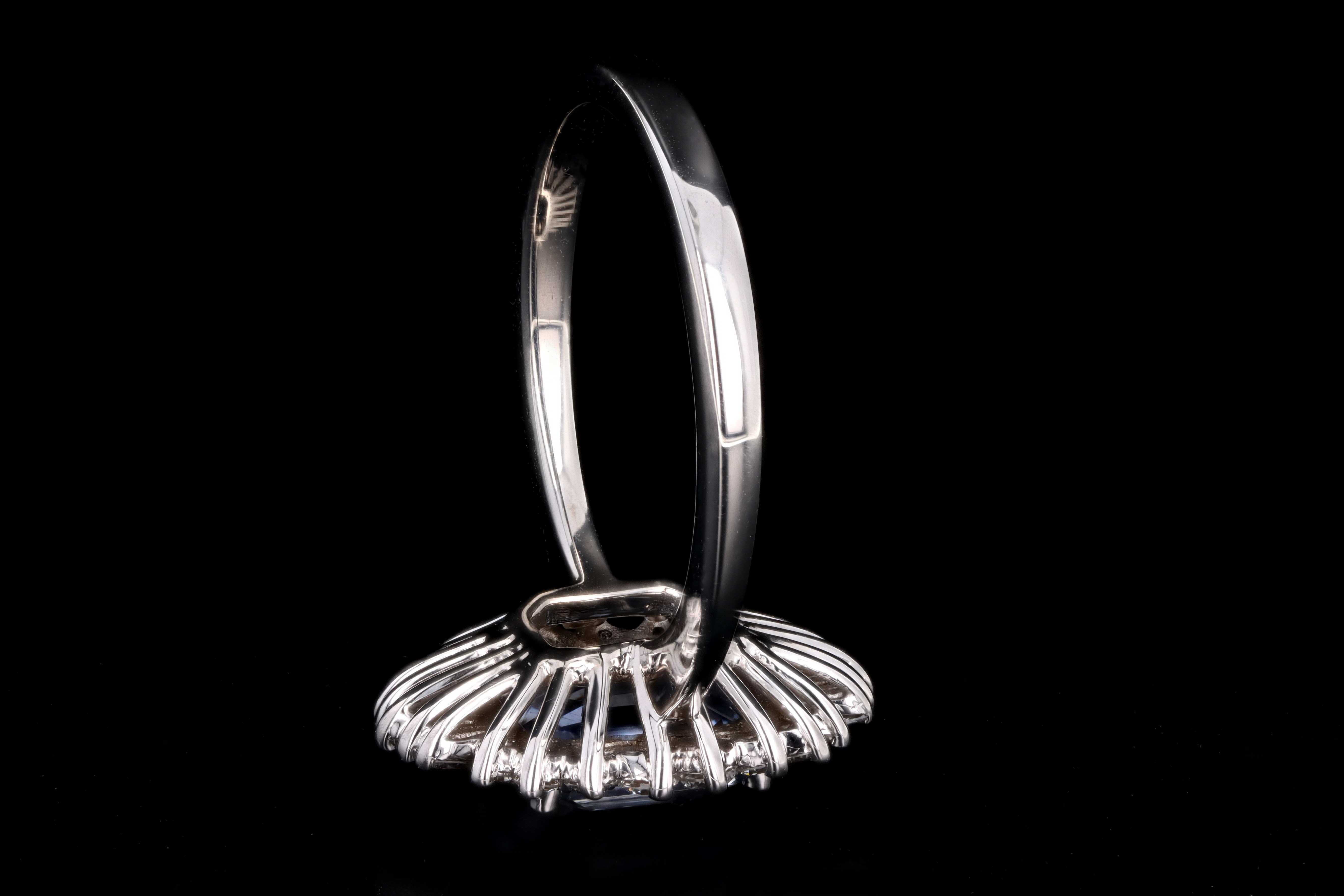 New 18K White Gold 2.45 Carat Natural No Heat Ceylon Sapphire & Diamond Fan Ring GIA Certified - Queen May