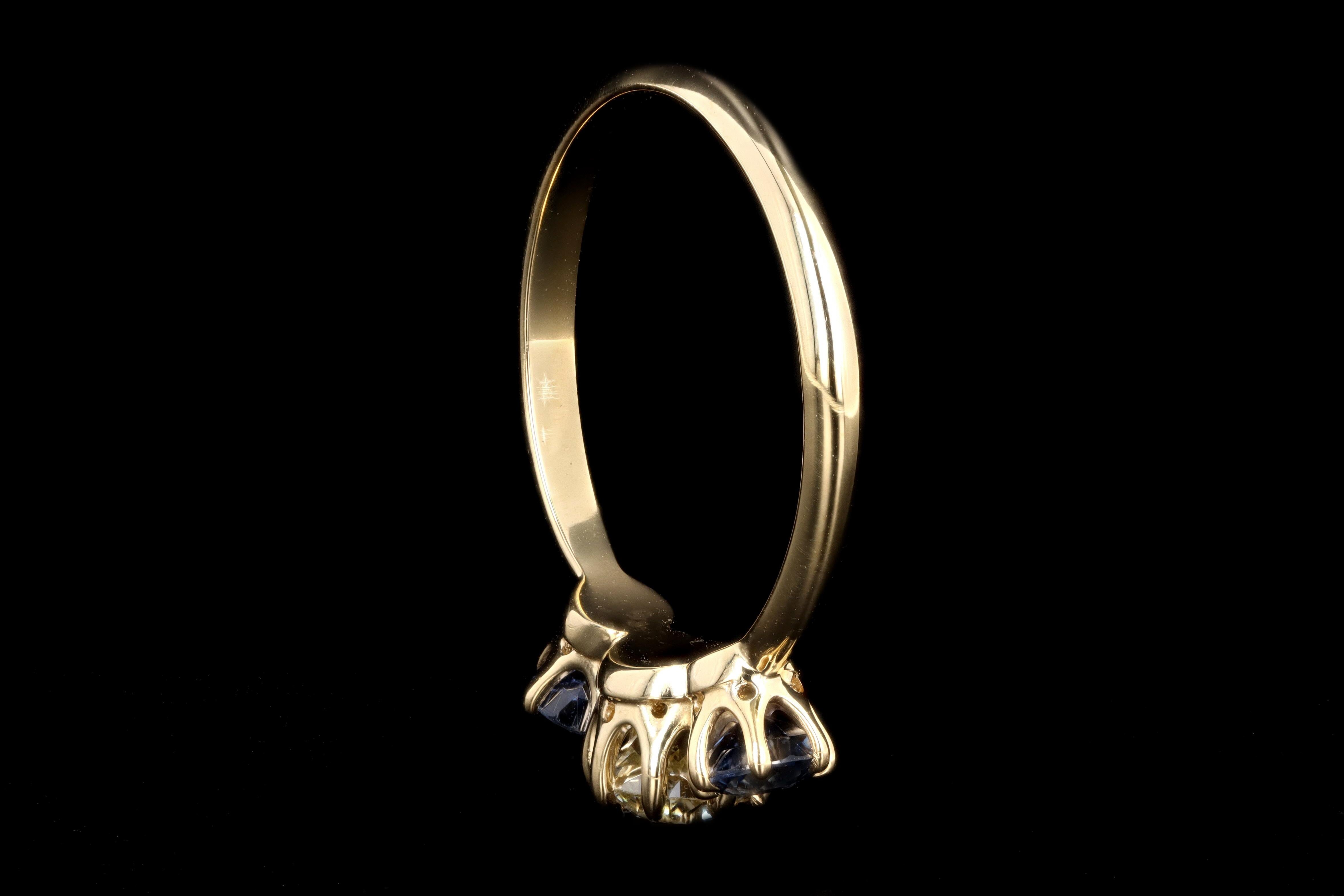 New Vintage Inspired 18K Yellow Gold Light Yellow Old European Cut Diamond & Sapphire Ring - Queen May