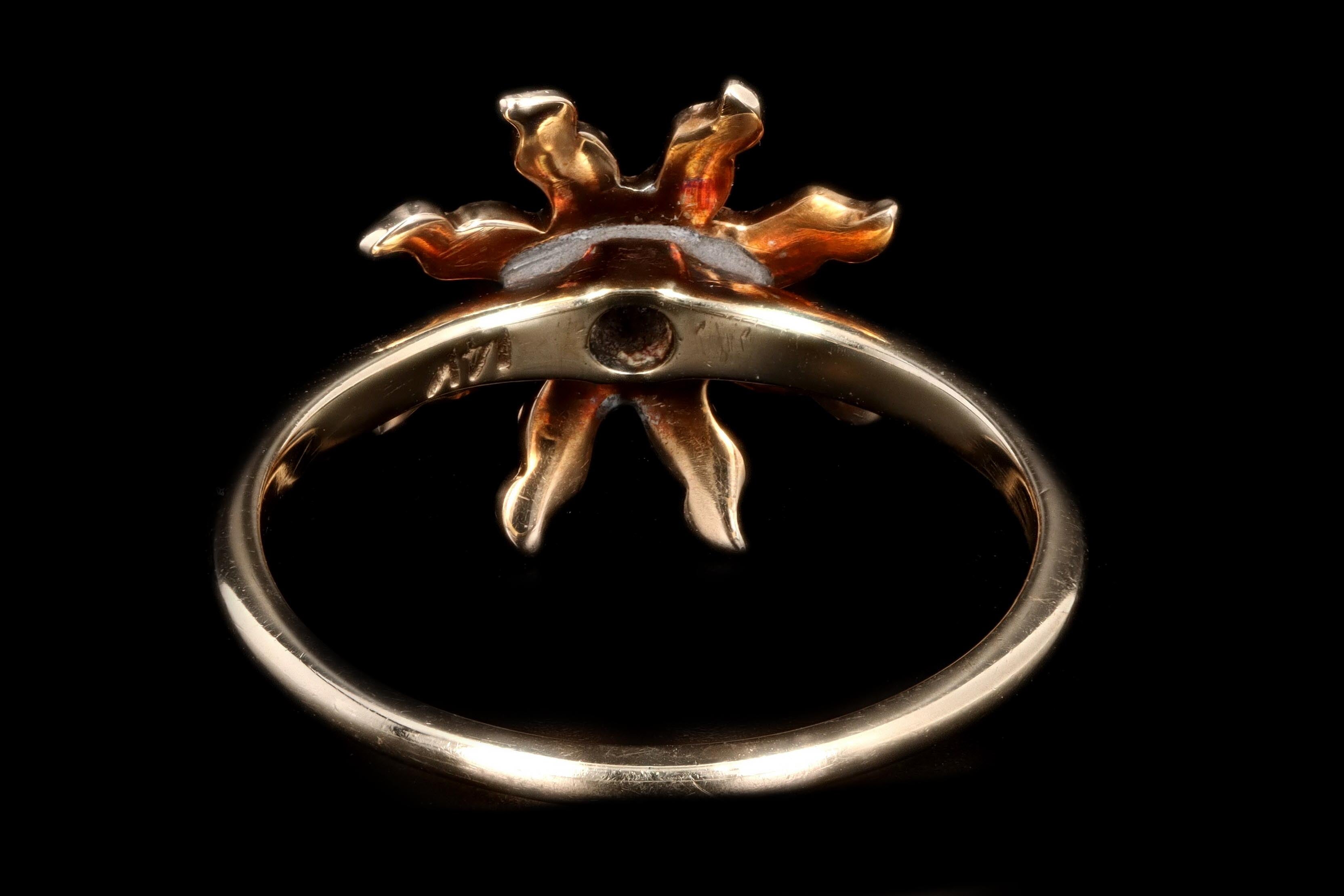 Victorian 14K Yellow Gold Chrysoprase & Seed Pearl Flower Conversion Ring - Queen May