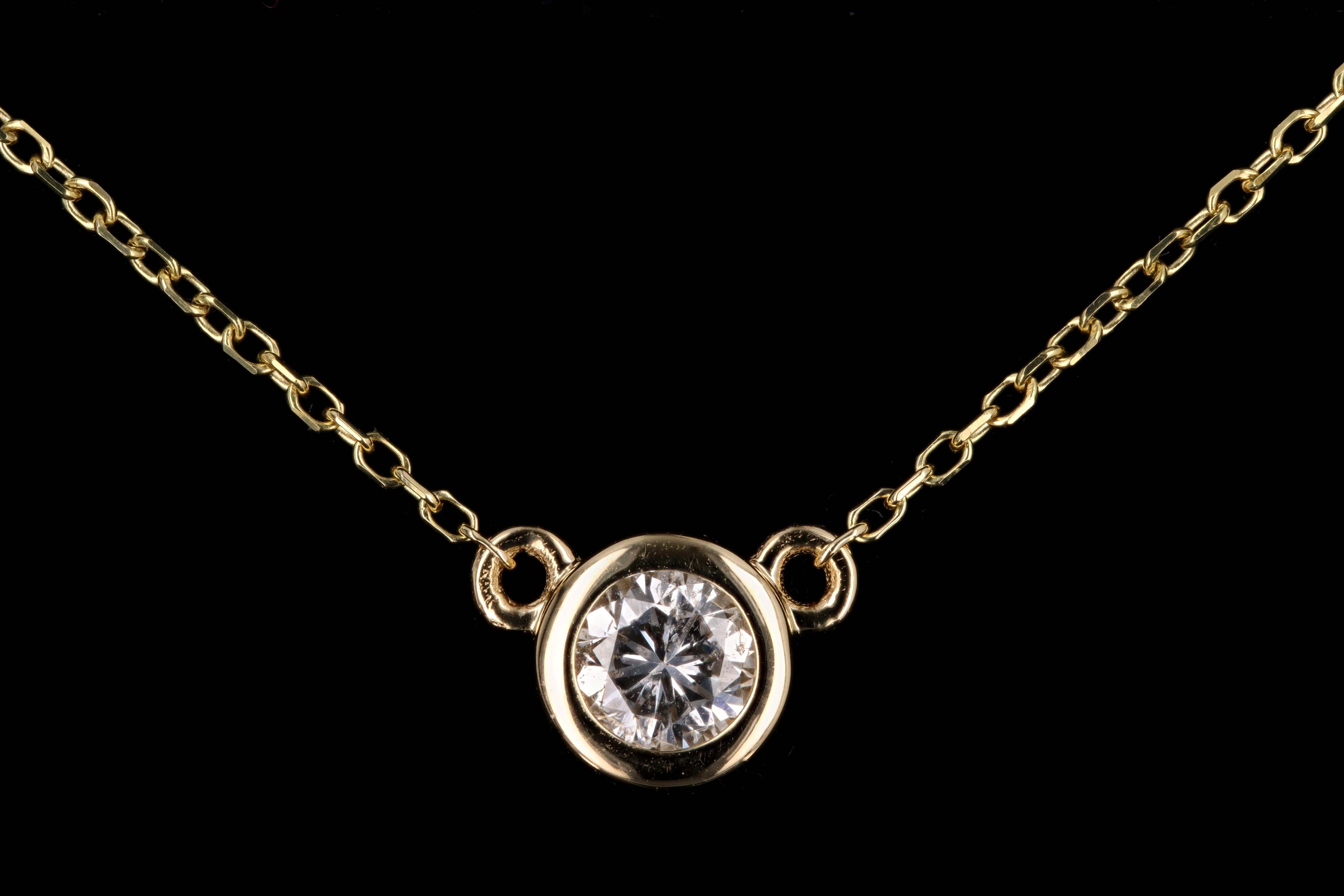 New 14K Gold .21 Carat Round Brilliant Diamond Bezel Set Pendant Necklace - Queen May