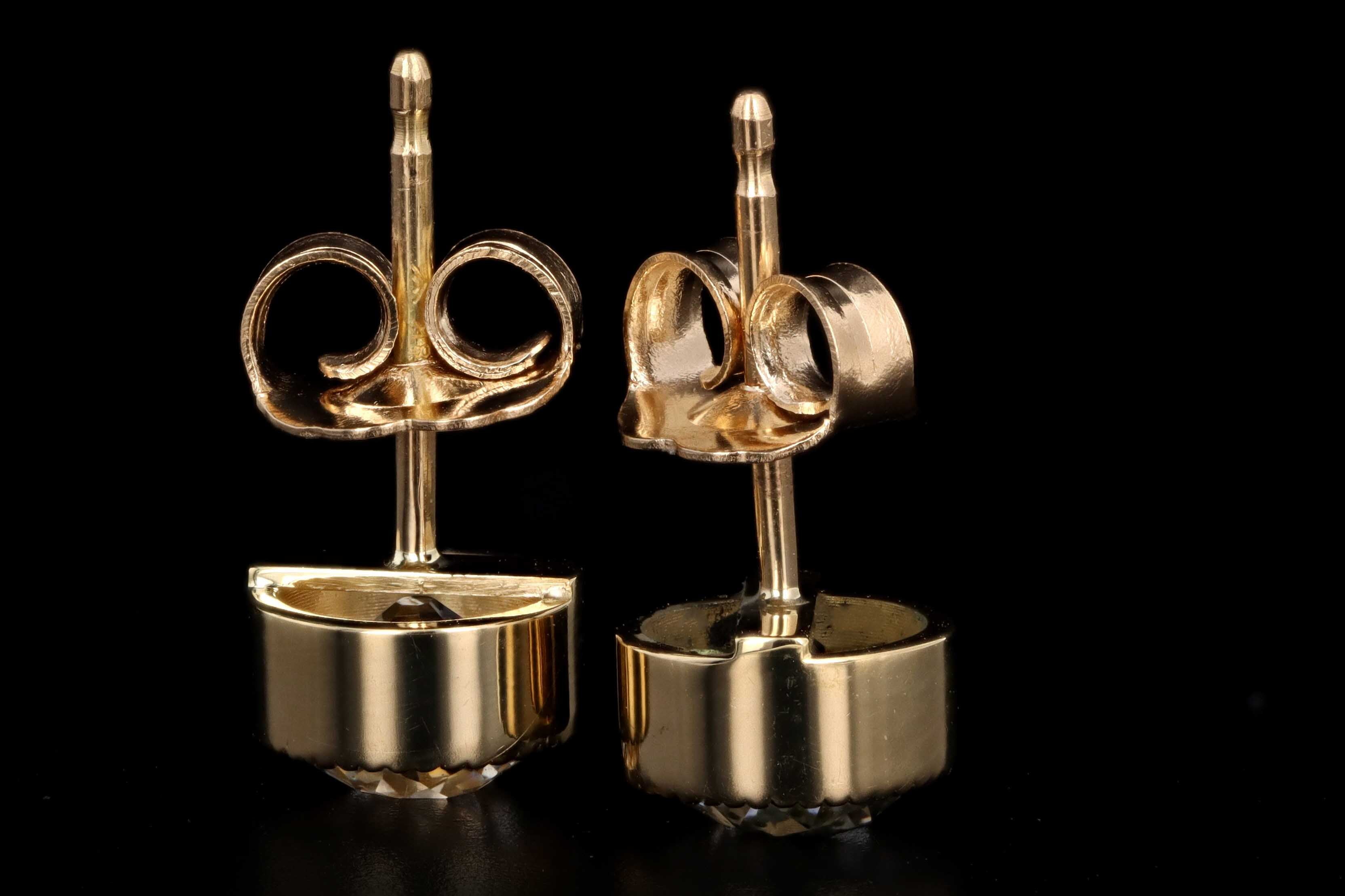 New 18K Yellow Gold 1.27 Carat Total Weight Diamond Bezel Stud Earrings GIA Certified - Queen May