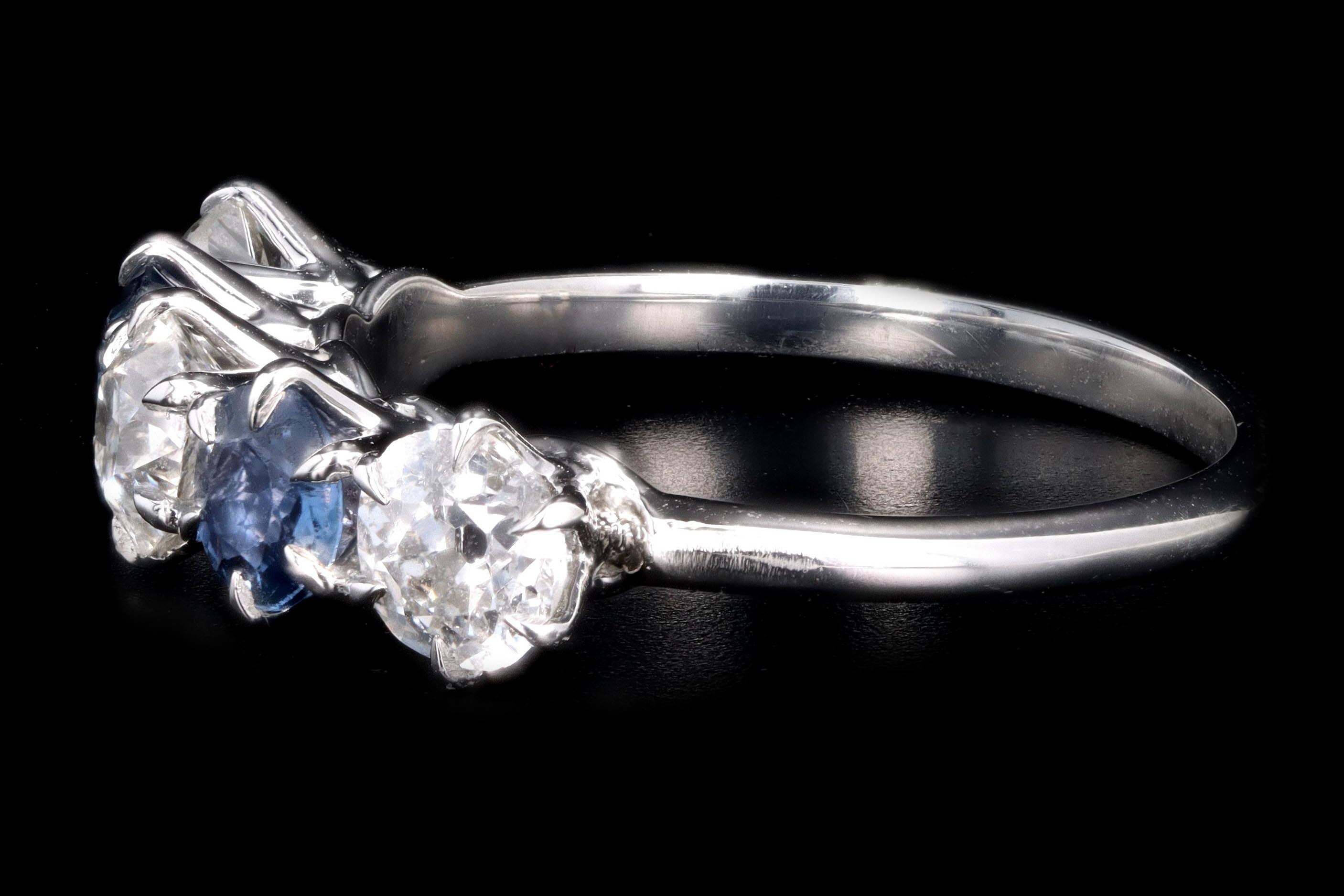New Vintage Inspired Platinum Old Mine Cut Diamond & Yogo Gulch Sapphire Five Stone Band - Queen May