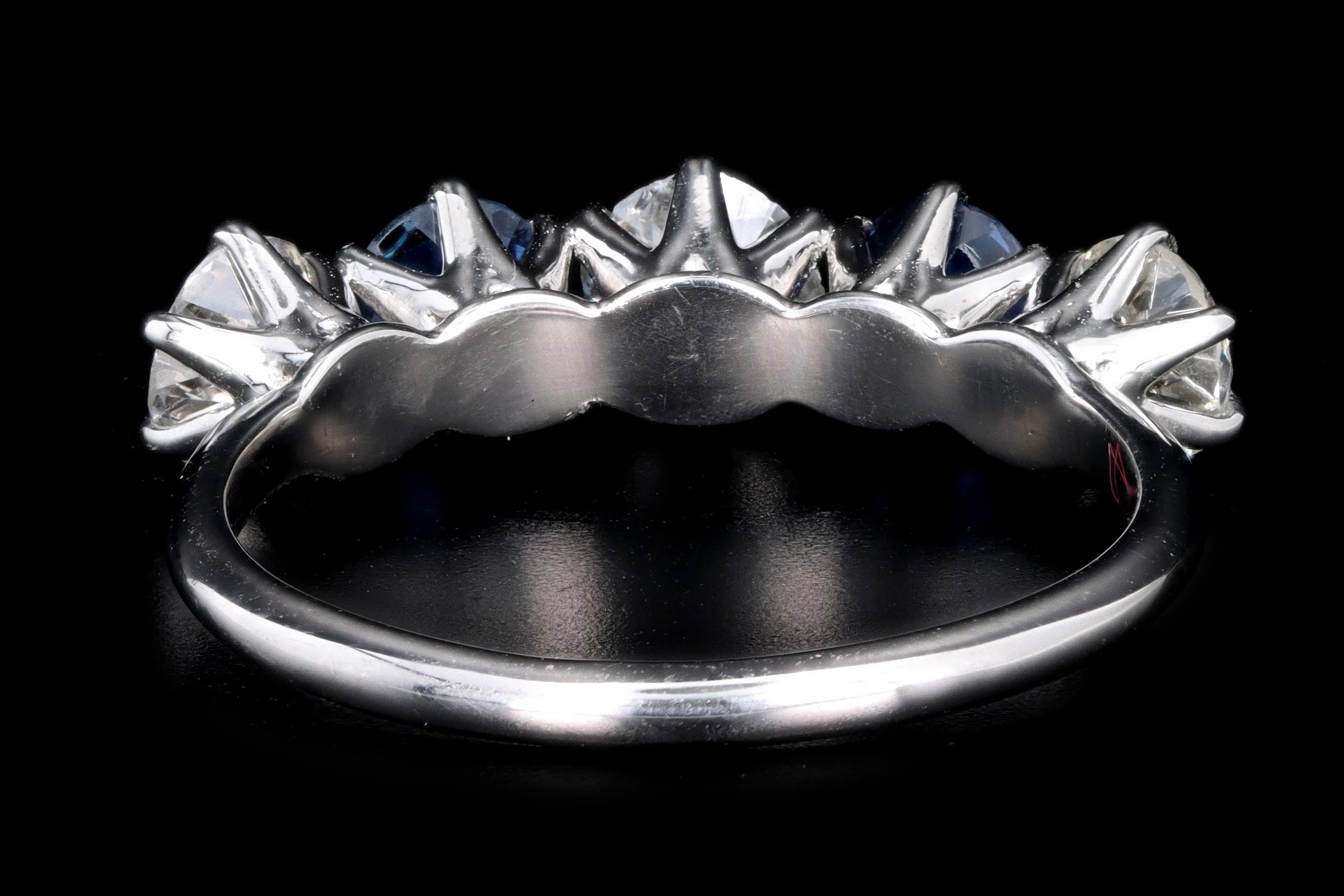 New Vintage Inspired Platinum Old Mine Cut Diamond & Yogo Gulch Sapphire Five Stone Band - Queen May