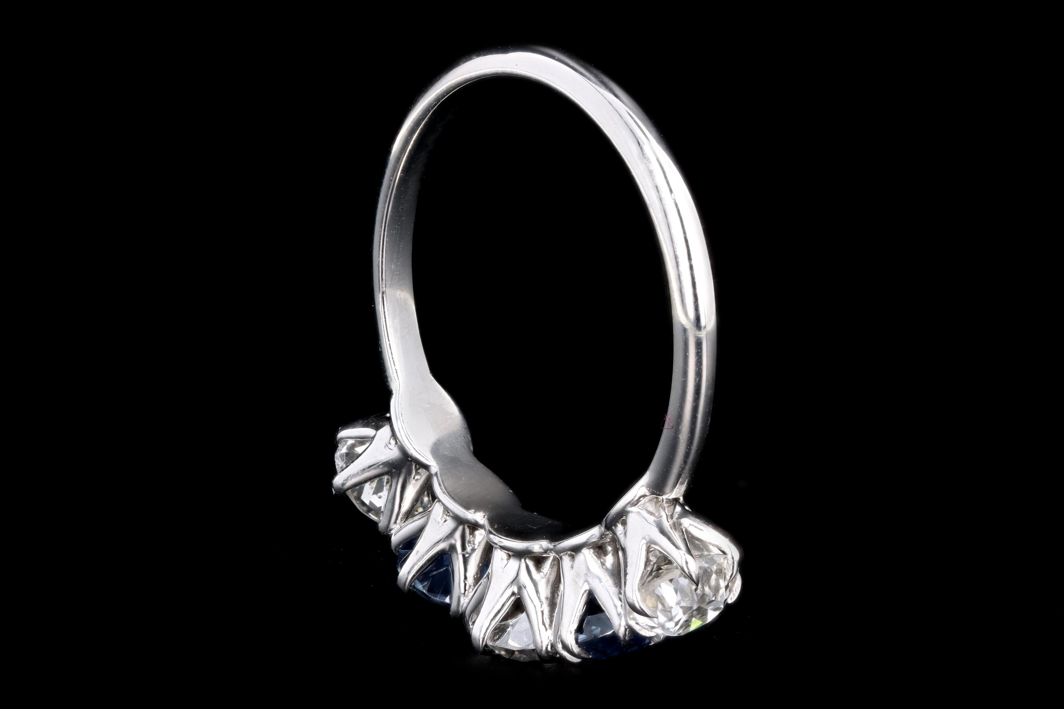 New Vintage Inspired Platinum Old Mine Cut Diamond & Yogo Gulch Sapphire Five Stone Band - Queen May