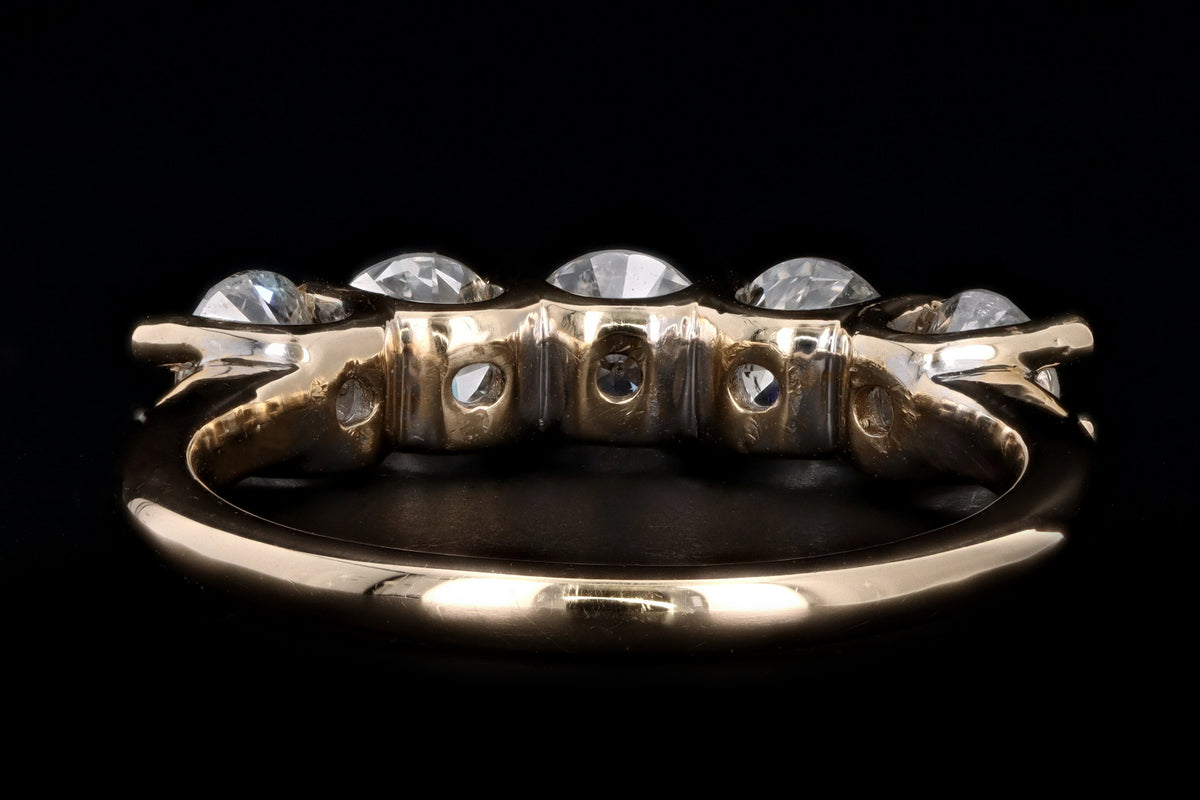 New 14K Yellow Gold 1.35 Carat Round Brilliant Diamond Five Stone Band - Queen May
