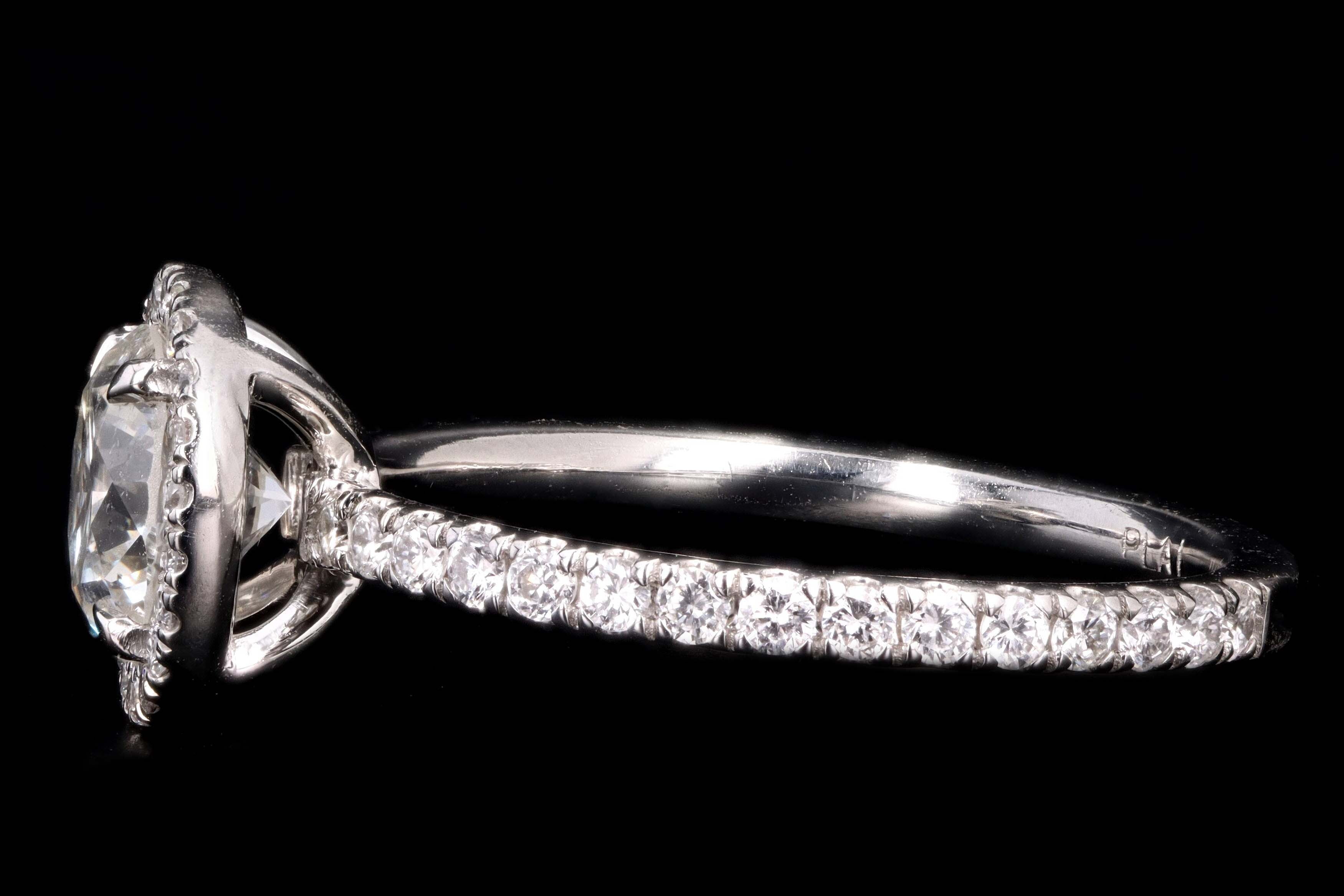 New Platinum 1.16 Carat Round Brilliant Cut Diamond Halo Engagement Ring GIA Certified - Queen May