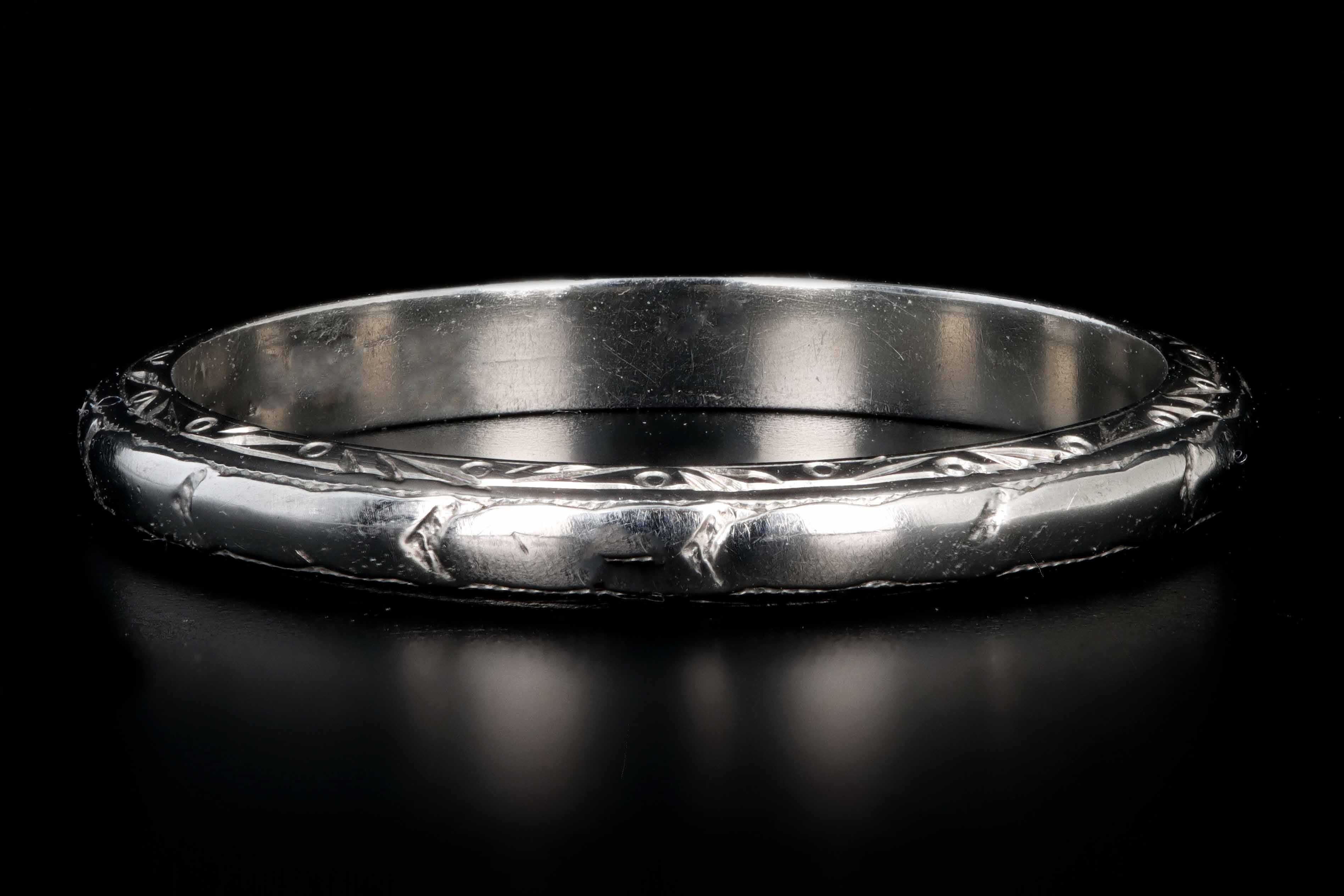 Art Deco 18K White Gold Wedding Band Size 5 - Queen May