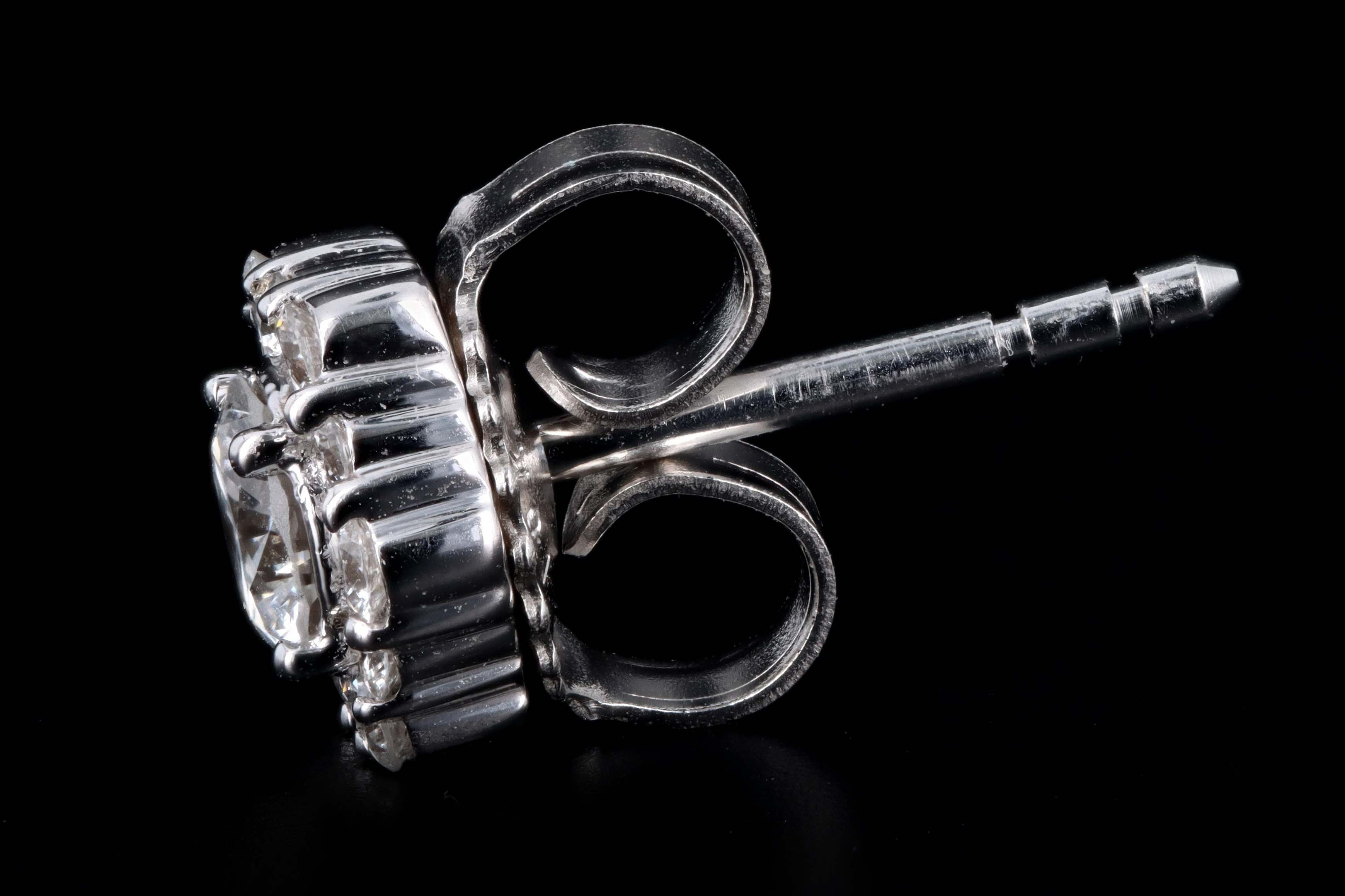New 18K White Gold .80 Carats Total Round Brilliant Cut Diamond Halo Stud Earrings - Queen May
