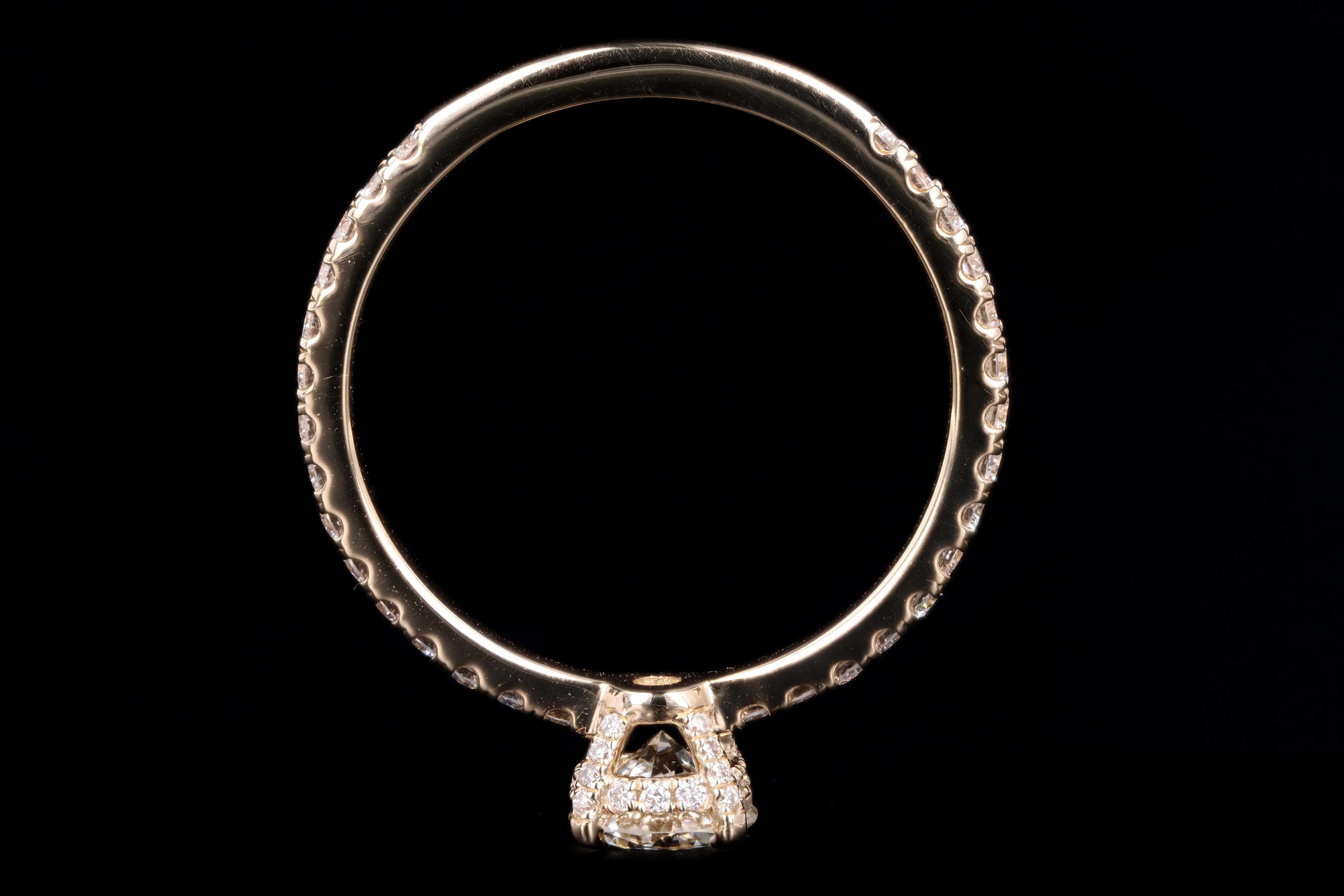 New 14K Yellow Gold .56 Carat Round Brilliant Cut Diamond French Halo Engagement Ring - Queen May