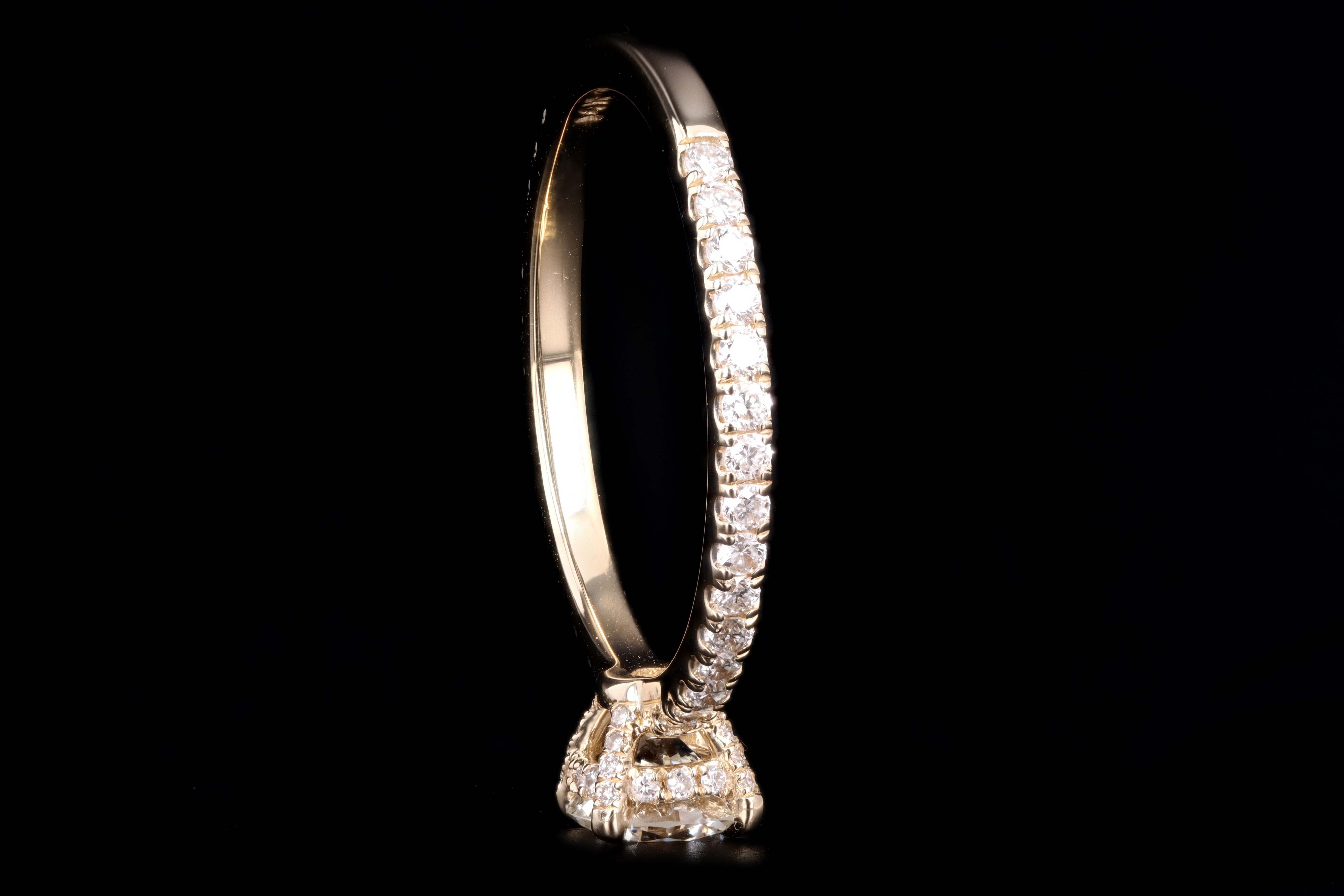 New 14K Yellow Gold .56 Carat Round Brilliant Cut Diamond French Halo Engagement Ring - Queen May