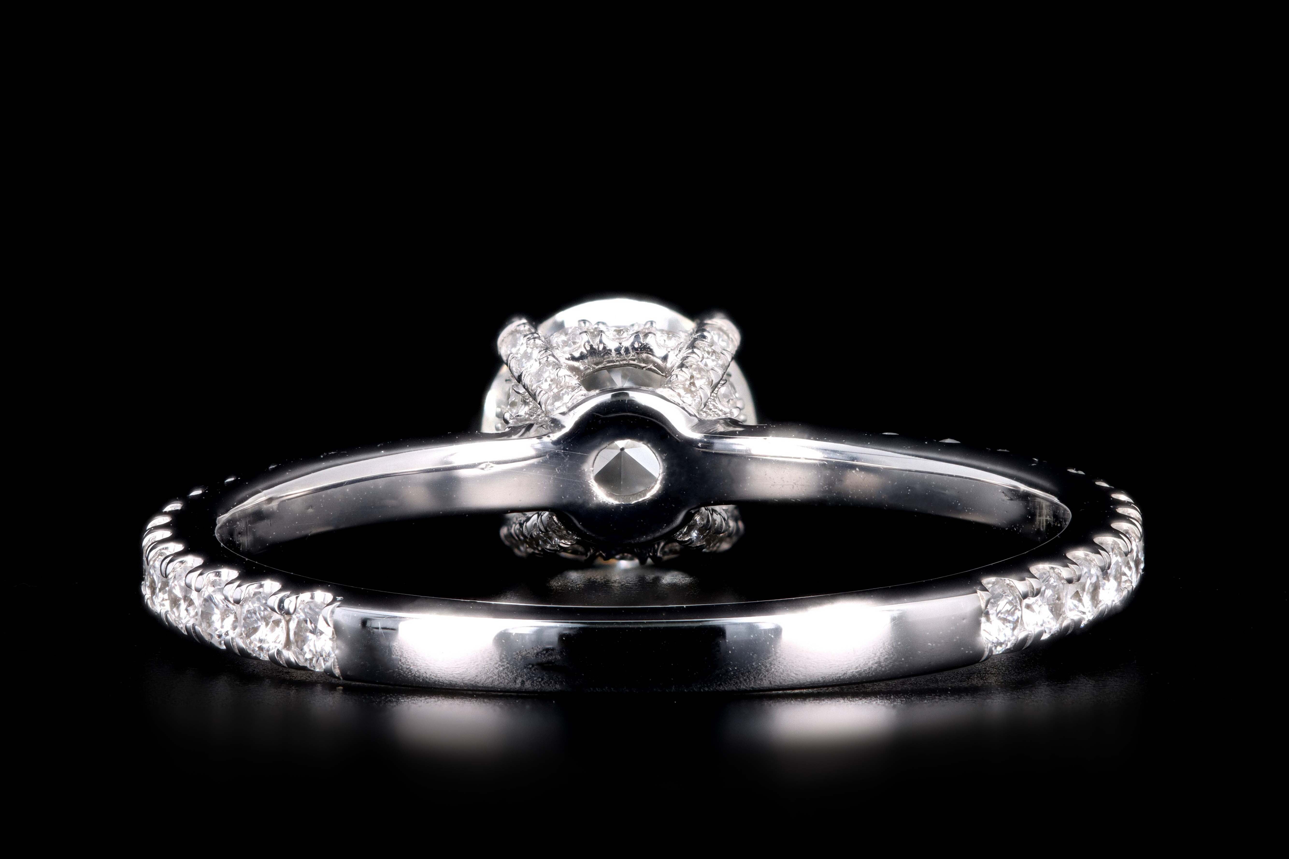 New 14K White Gold .62 Carat Old European Cut Diamond French Halo Engagement Ring - Queen May