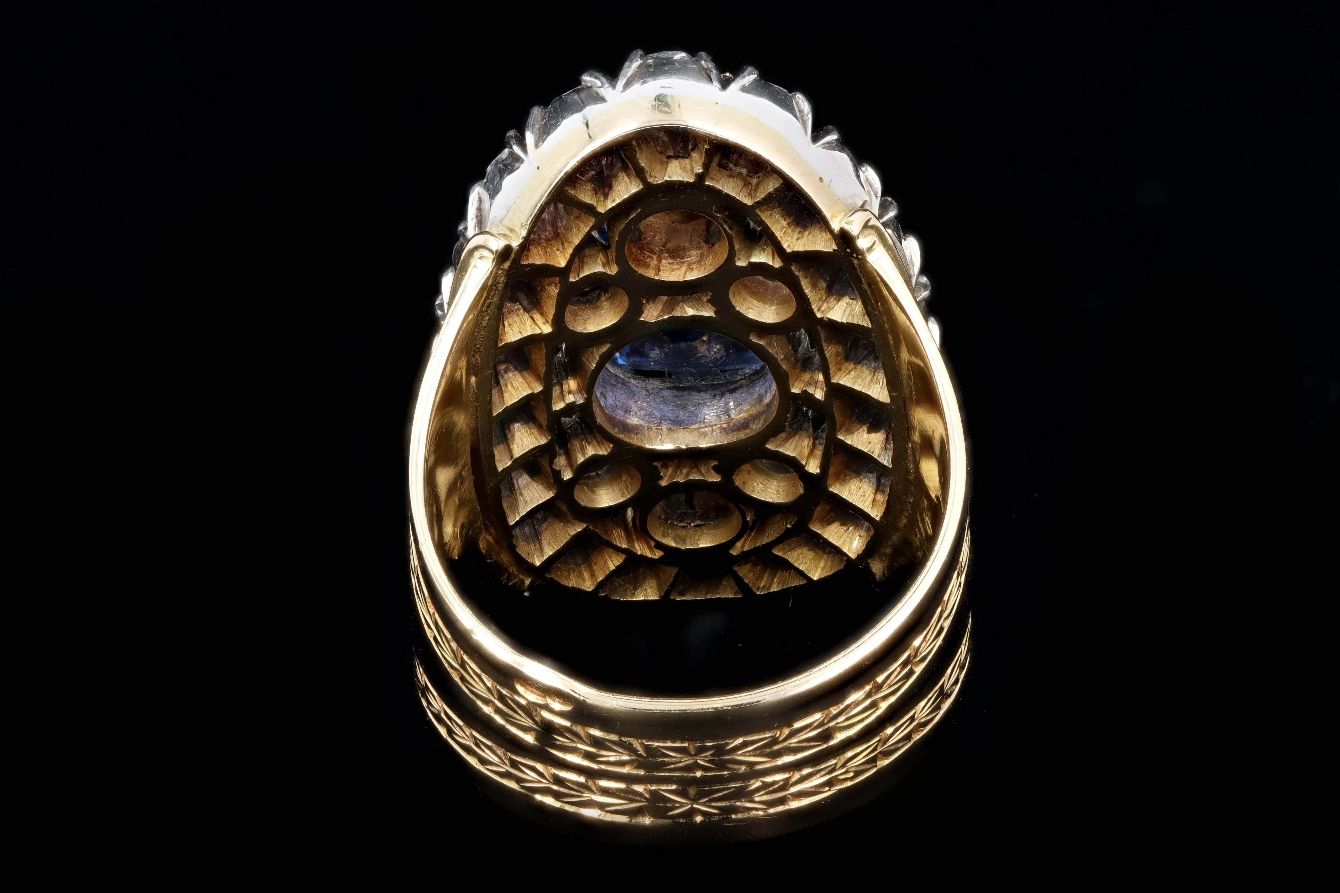 Victorian Sterling Silver & 22K Yellow Gold 3.13 Carat Natural No Heat Sapphire & Diamond Ring CGJ Certified - Queen May