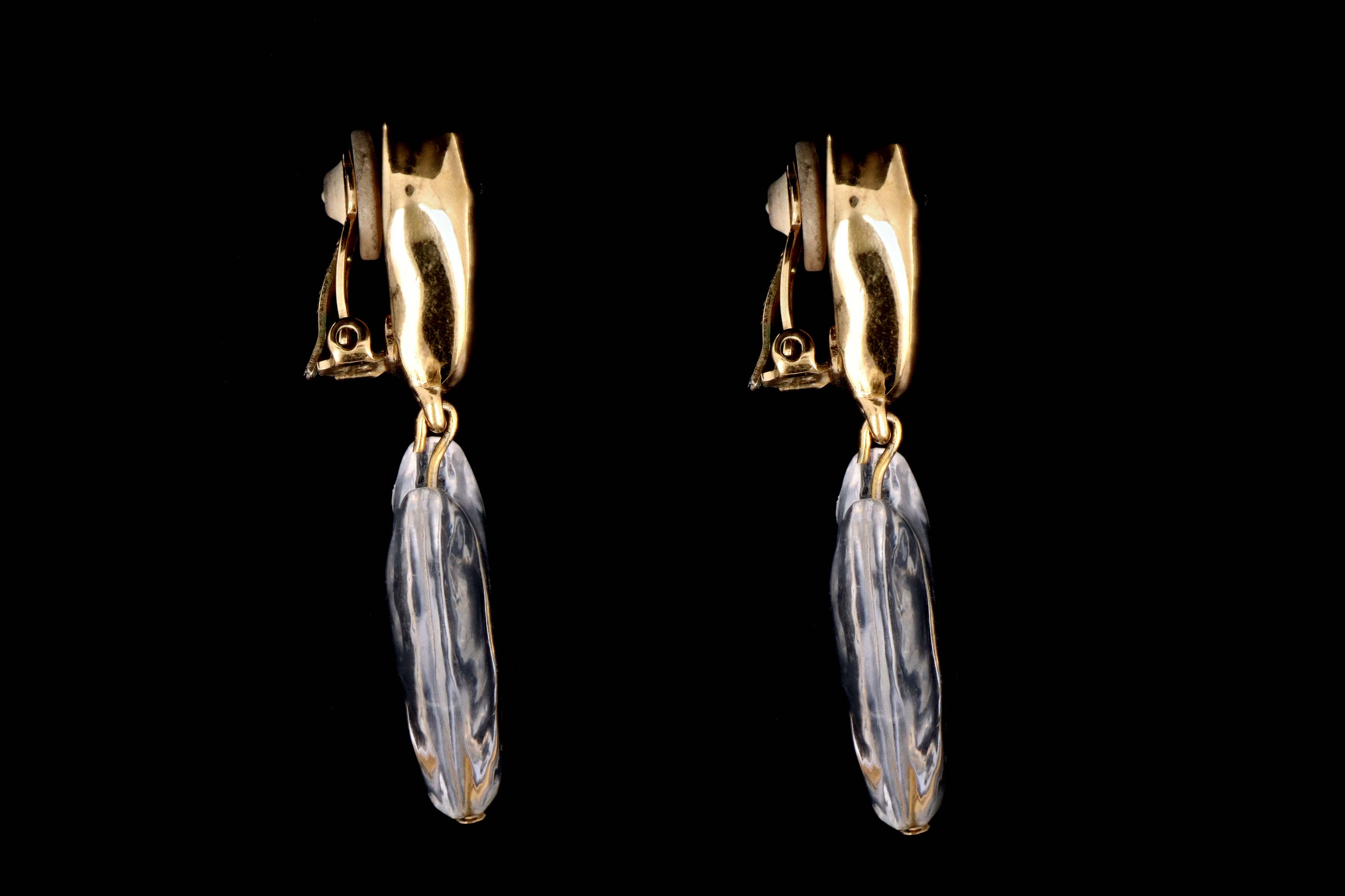 Vintage Givenchy Double Heart Gold Tone Lucite Clip- On Earrings - Queen May