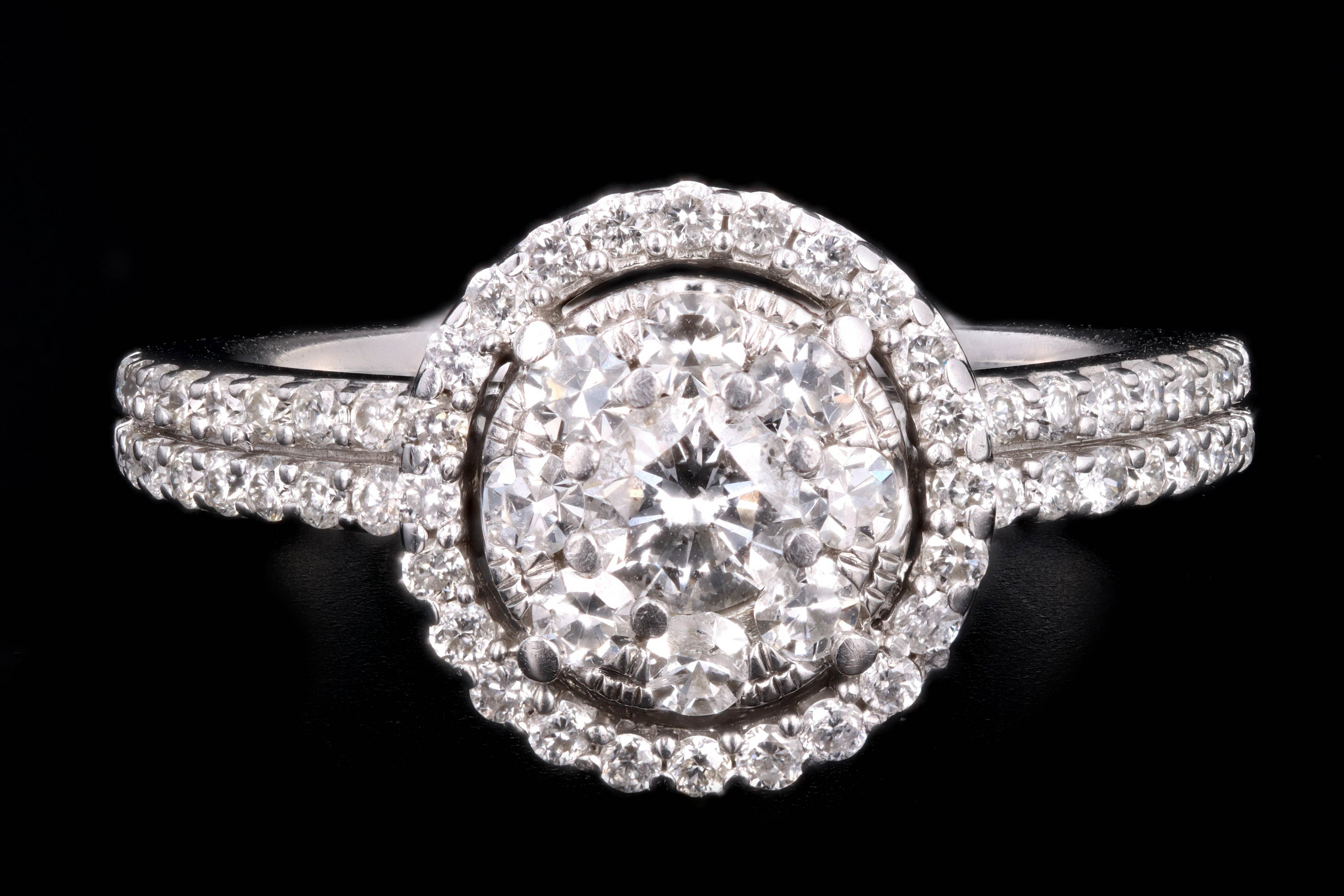 Modern 14K White Gold .25 Carat Round Brilliant Cut Diamond Halo Engagement Ring - Queen May
