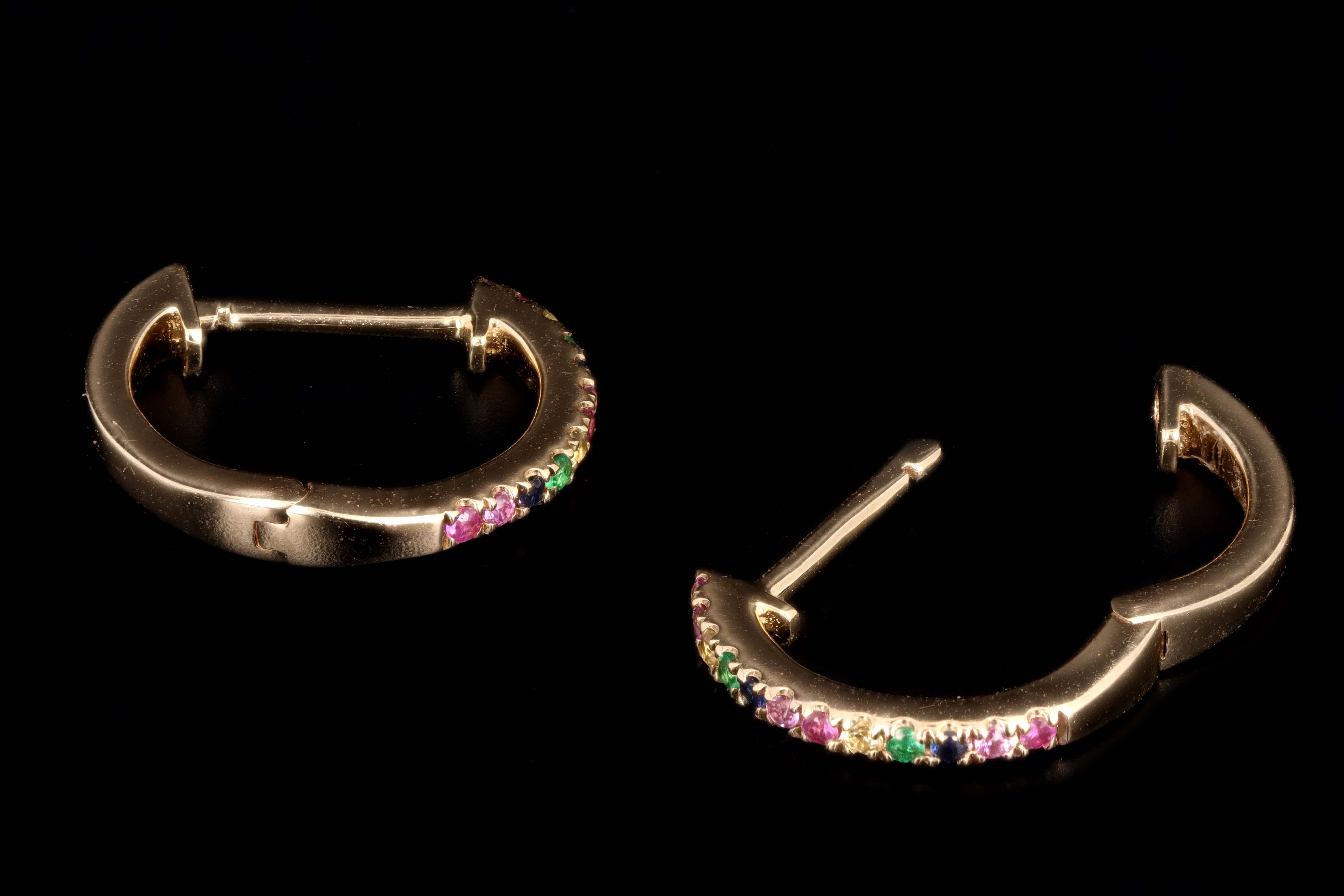 New 14K Yellow Gold Rainbow Huggie Earrings - Queen May