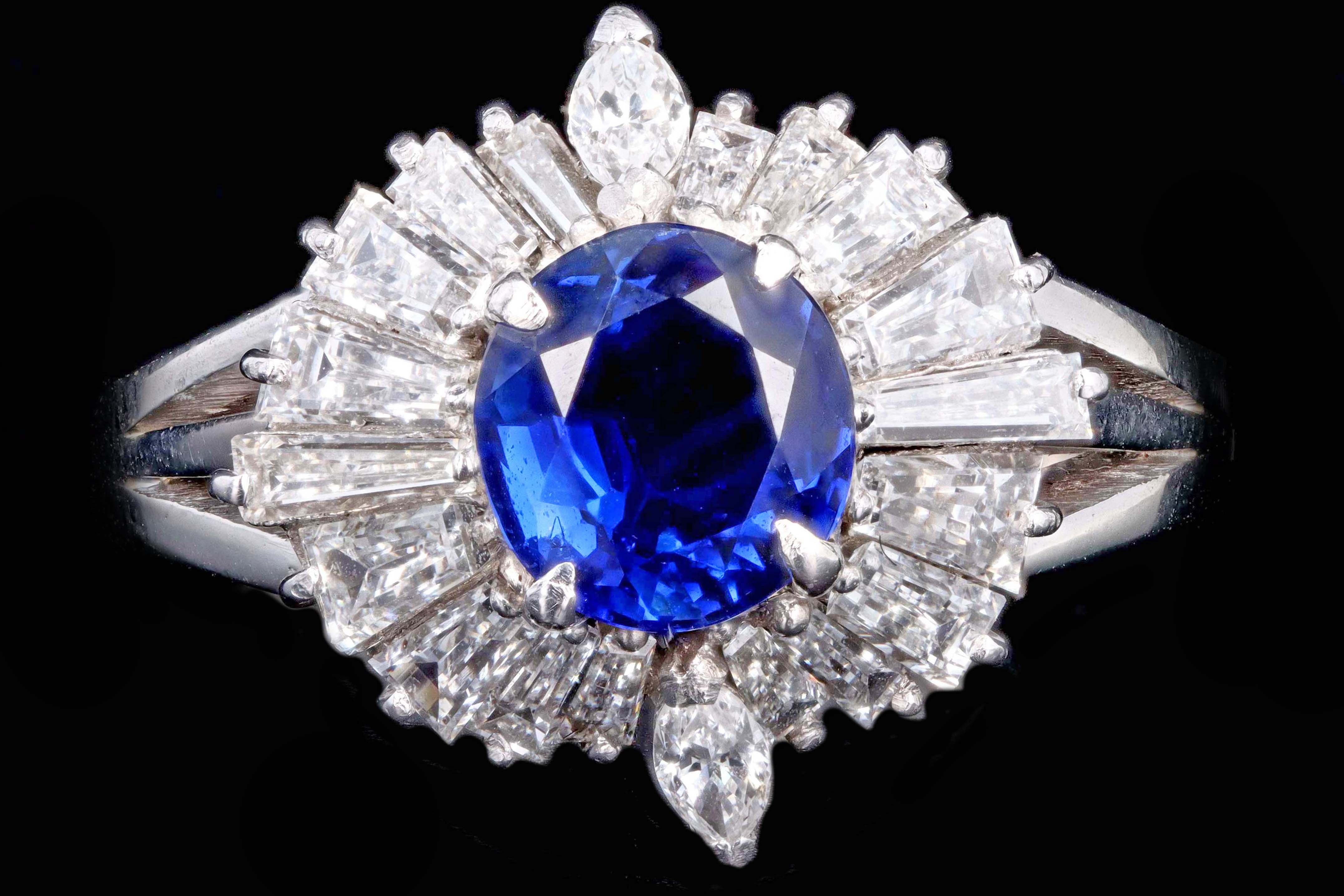 Retro Platinum 1.05 Carat Natural Sapphire & Diamond Ring - Queen May
