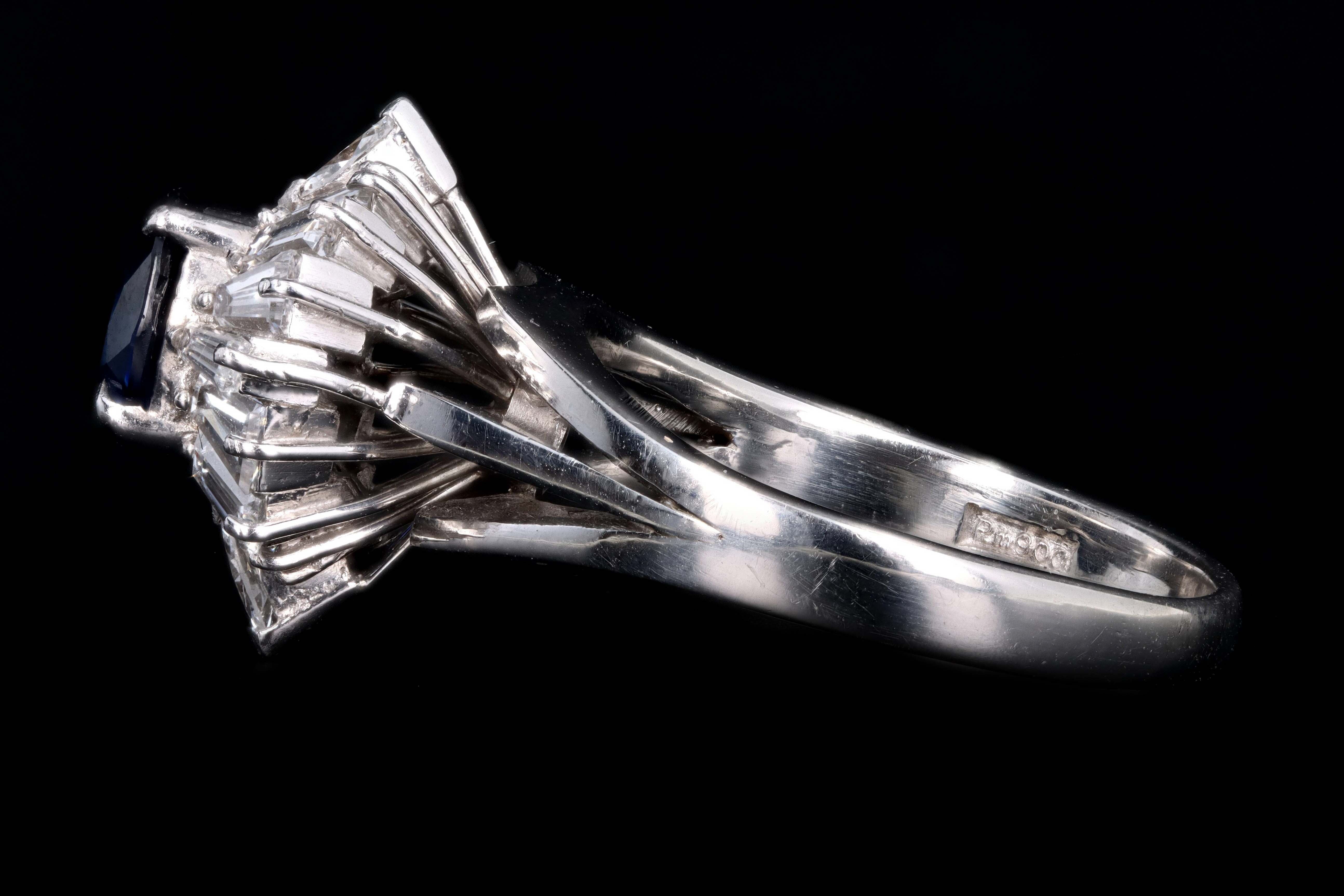 Retro Platinum 1.05 Carat Natural Sapphire & Diamond Ring - Queen May