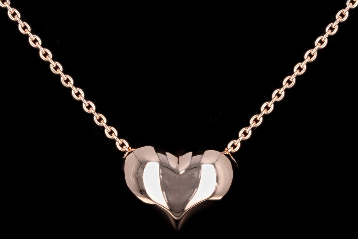14K White, Yellow, or Rose Gold Puffy Heart Necklace - Queen May