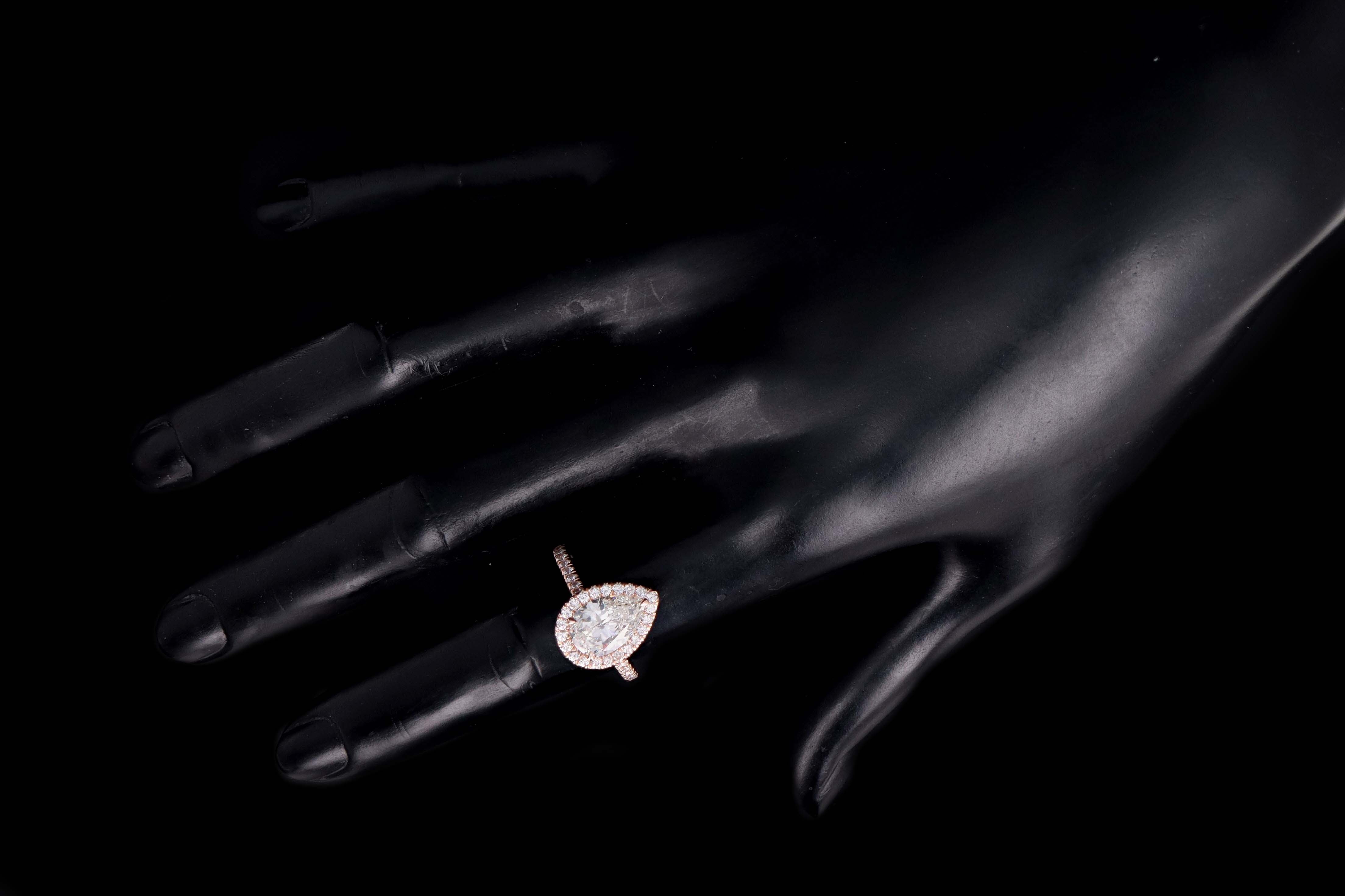 14K Rose Gold 2.10 Pear Brilliant Cut Diamond Halo Engagement Ring GIA Certified - Queen May