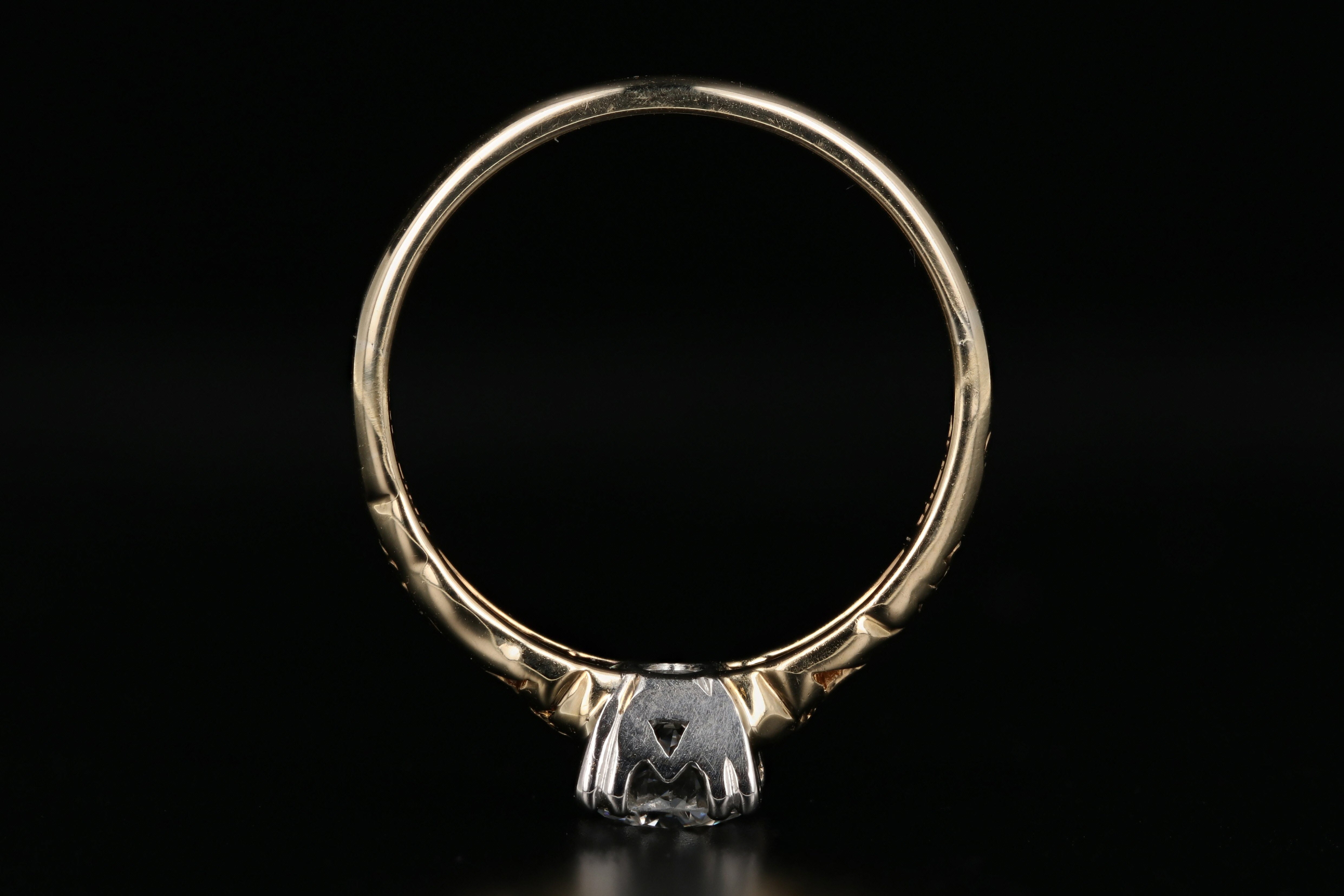 Art Nouveau 14K Yellow Gold and Platinum .70 Carat Engagement Ring - Queen May