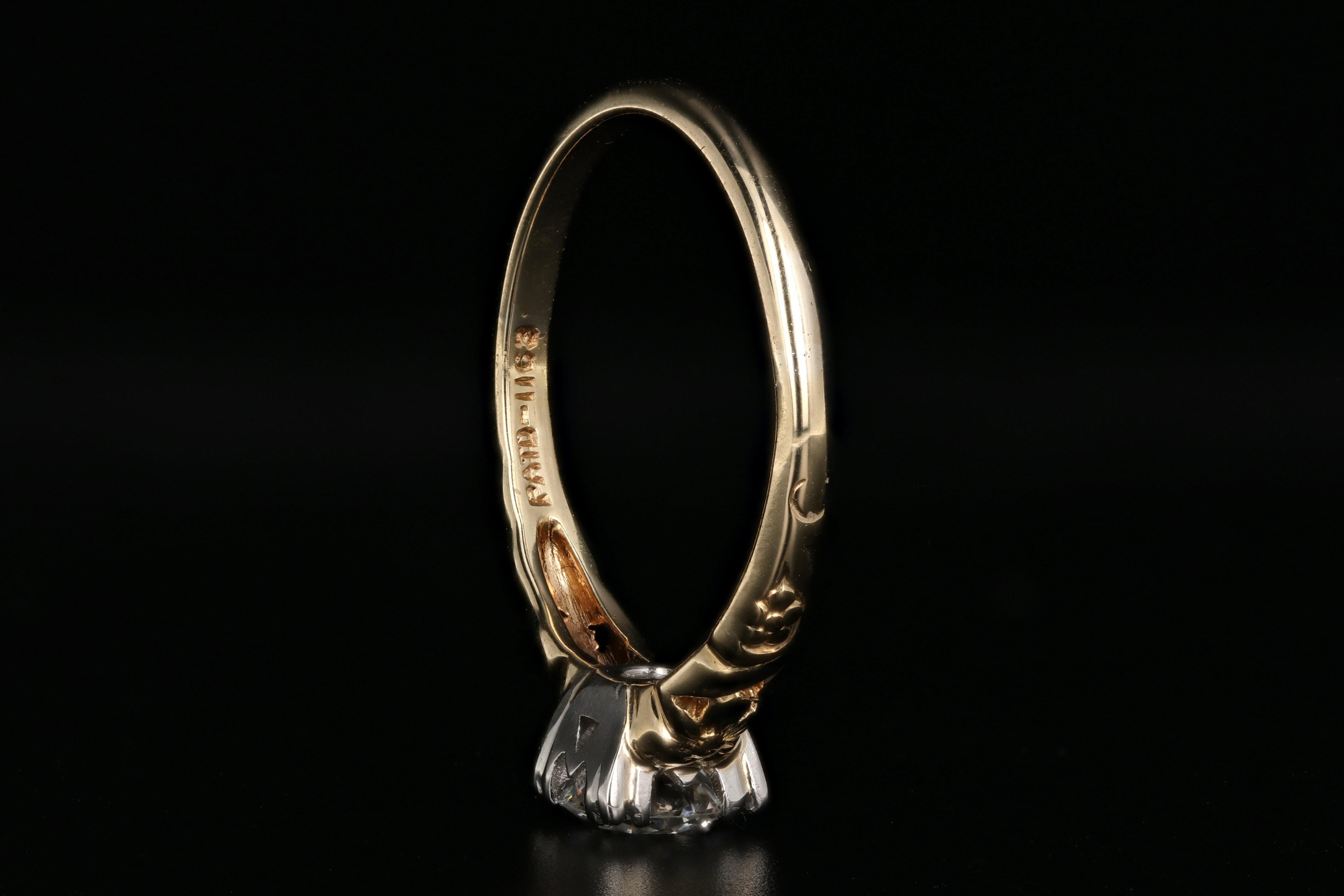 Art Nouveau 14K Yellow Gold and Platinum .70 Carat Engagement Ring - Queen May