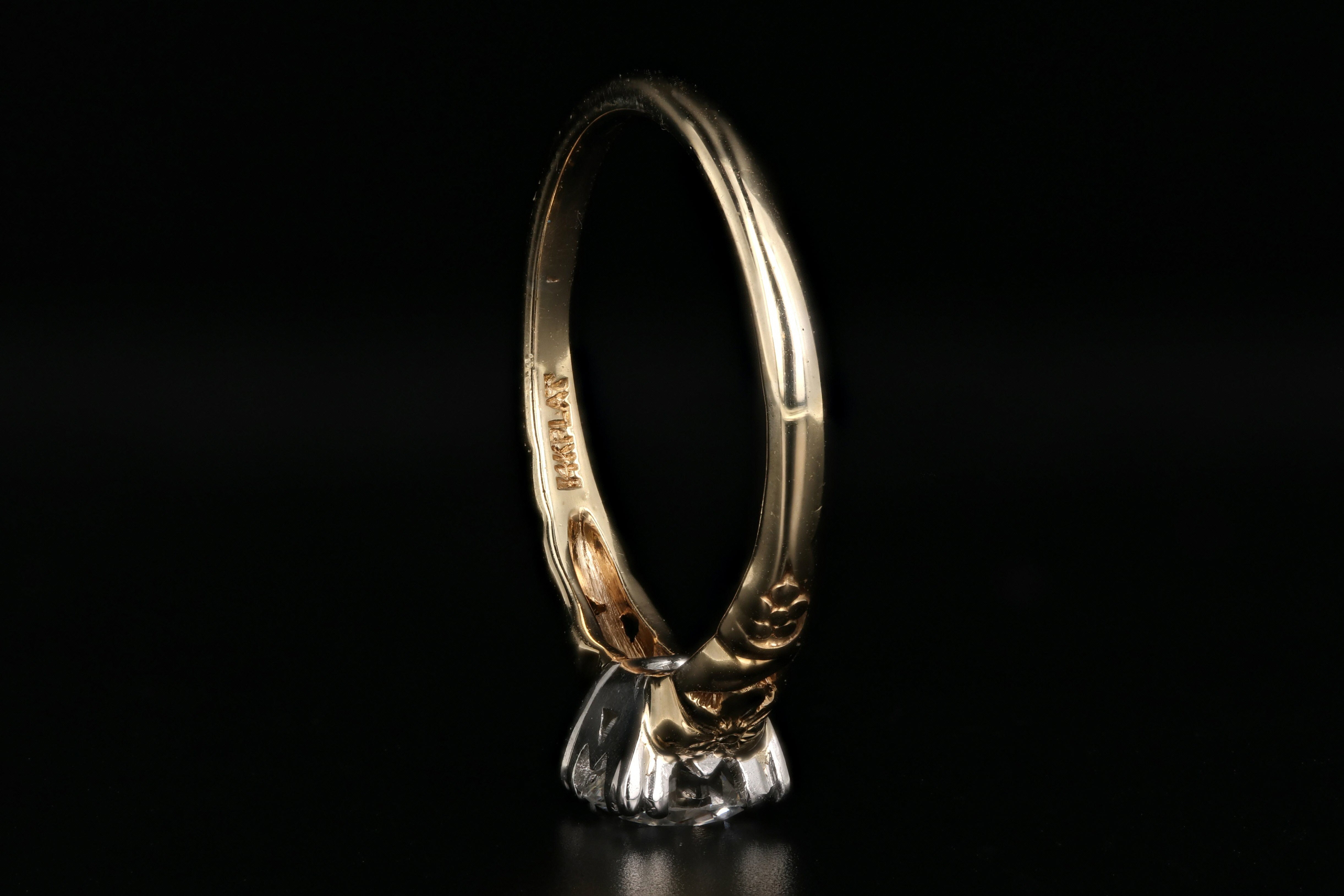 Art Nouveau 14K Yellow Gold and Platinum .70 Carat Engagement Ring - Queen May