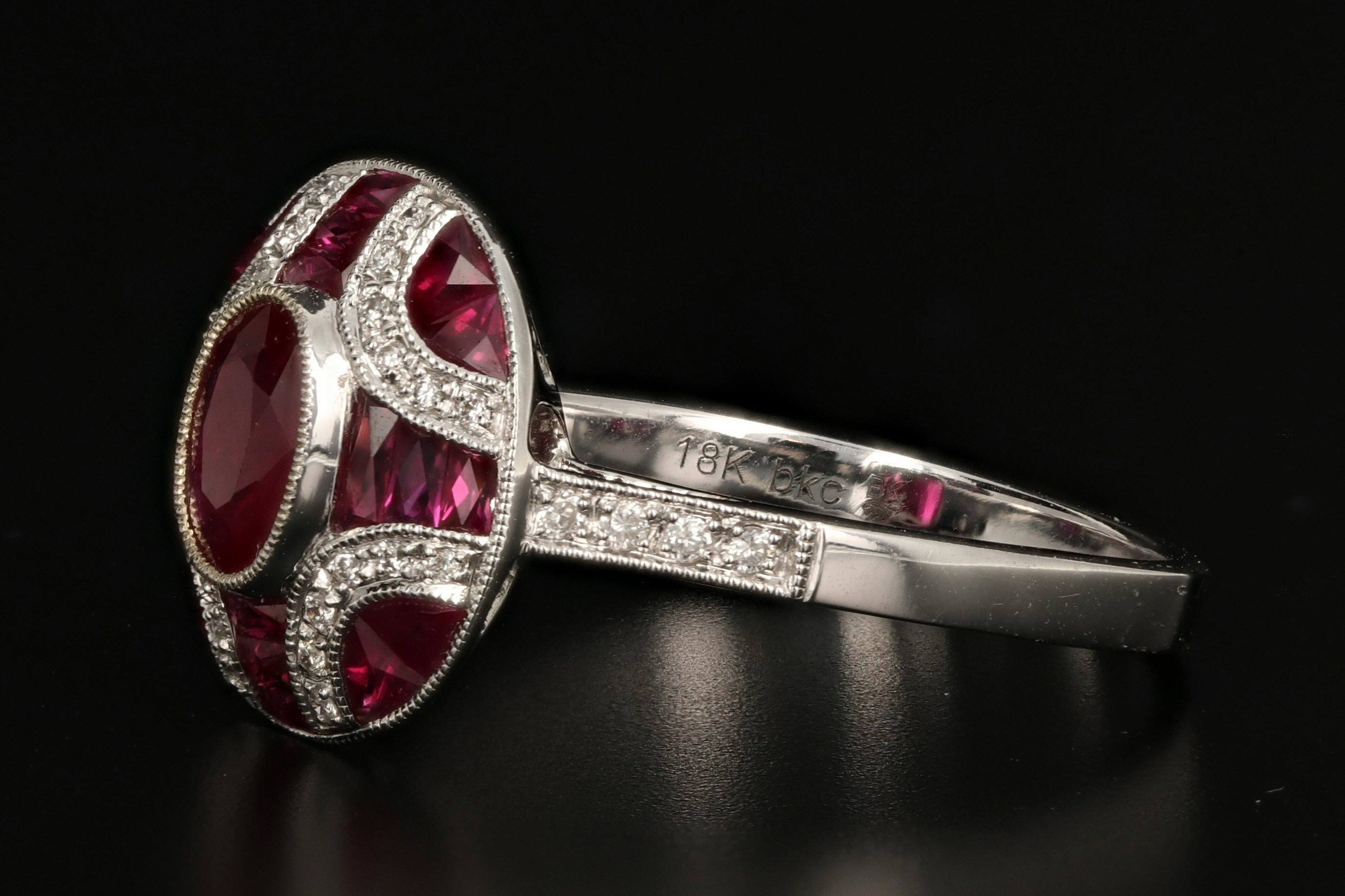 Art Deco Style 18K White Gold .40 Carat Ruby and Diamond Ring - Queen May