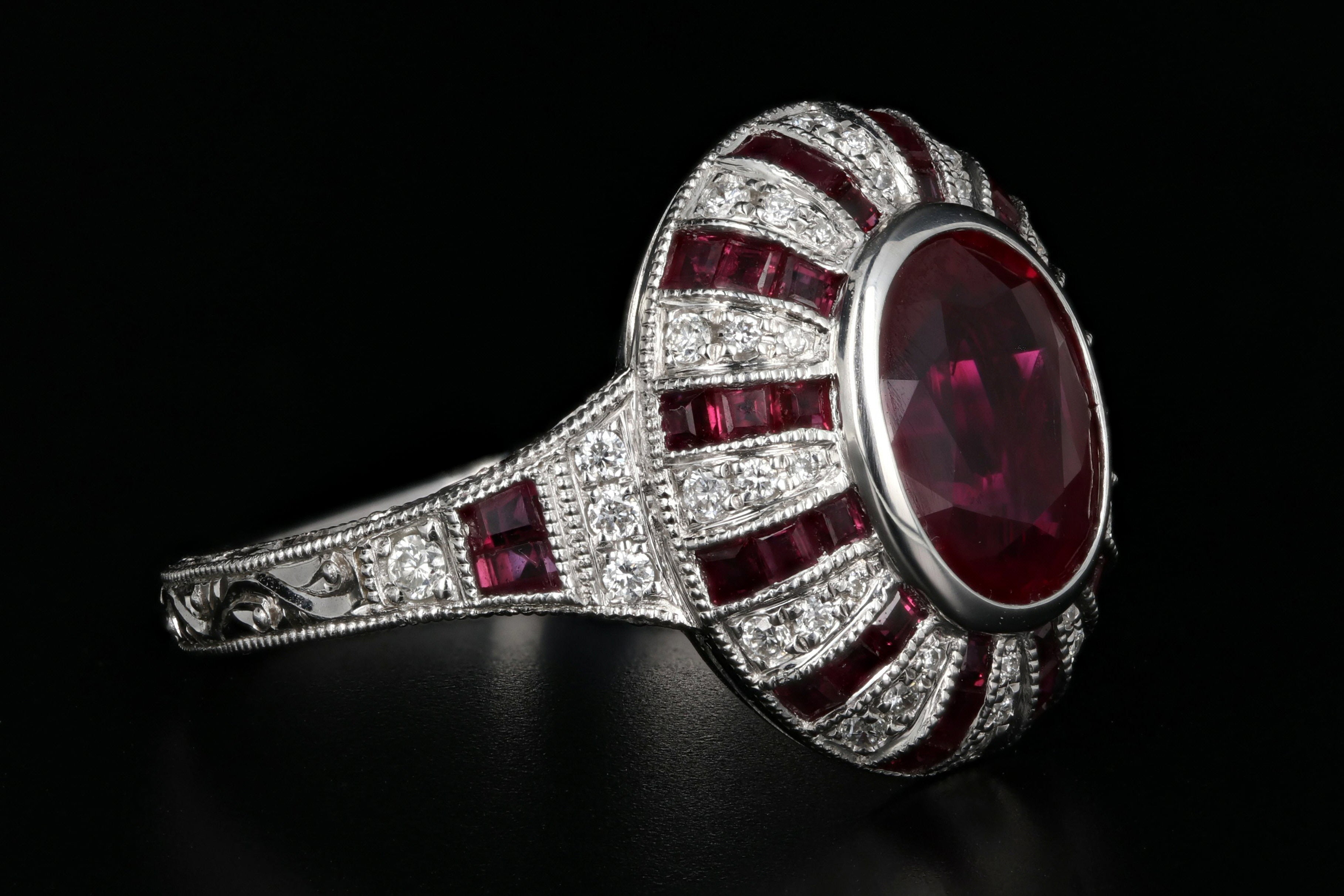Modern 14K White Gold 2.11 Carat Natural Burma Ruby & Diamond Ring GIA Certified - Queen May