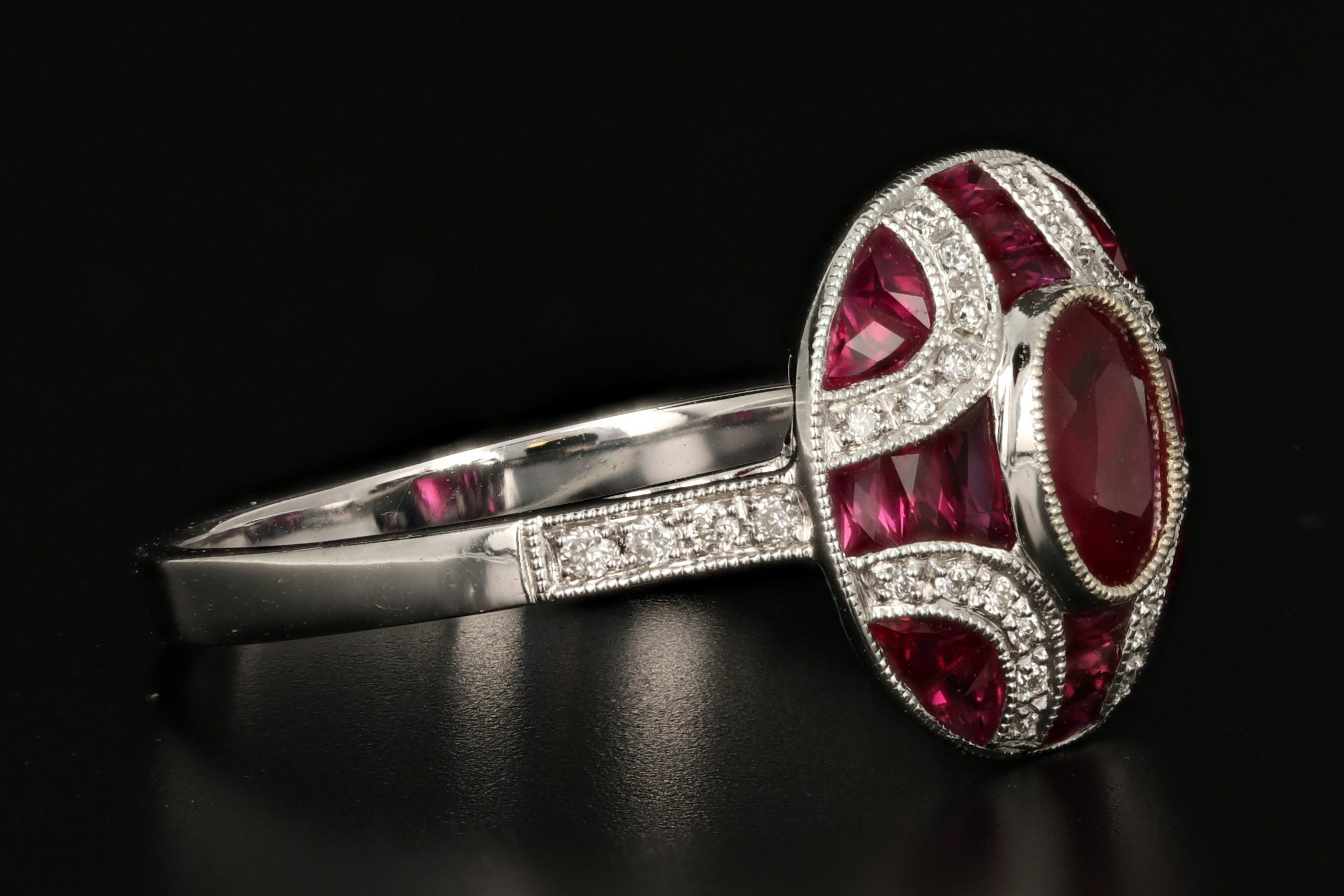 Art Deco Style 18K White Gold .40 Carat Ruby and Diamond Ring - Queen May