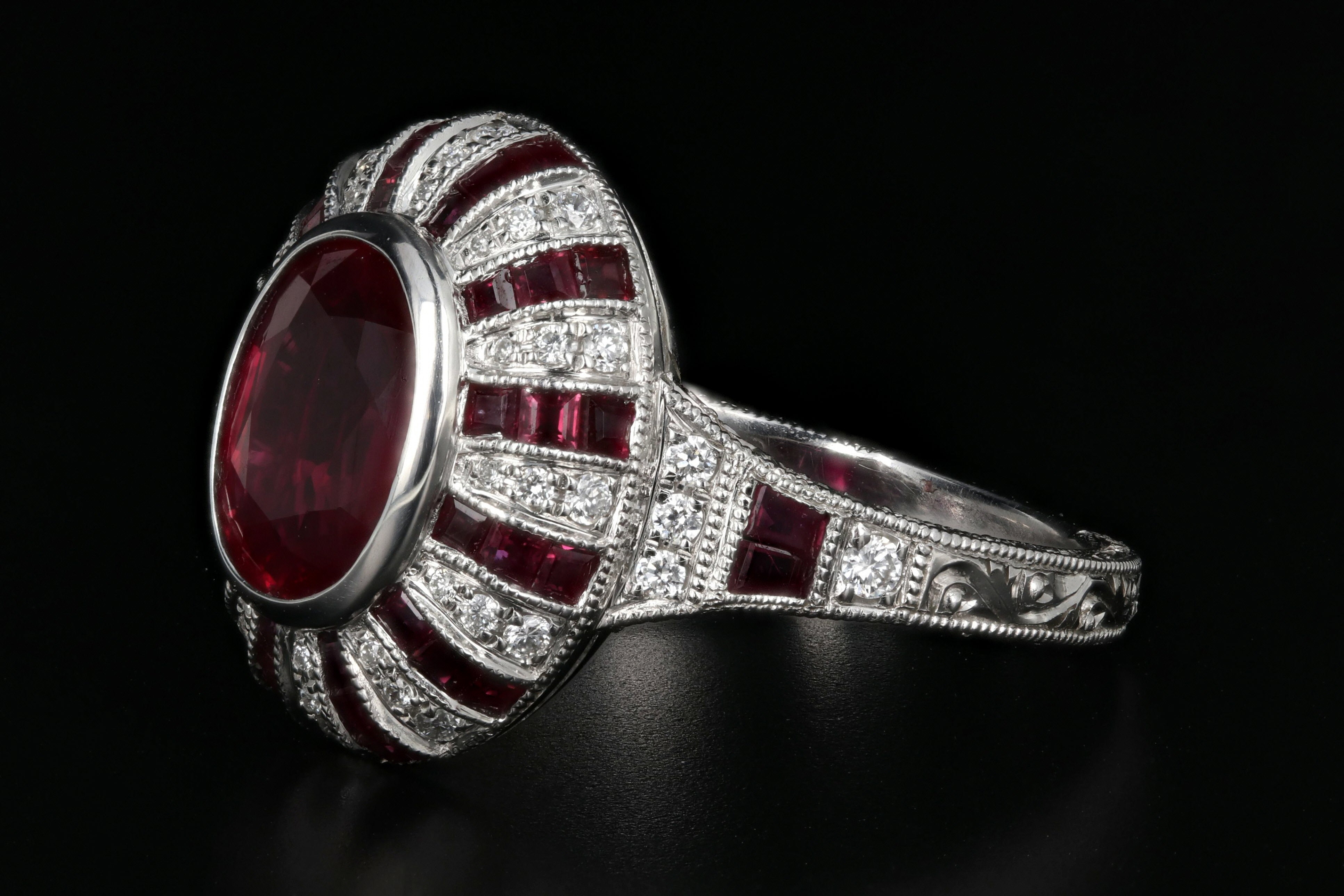 Modern 14K White Gold 2.11 Carat Natural Burma Ruby & Diamond Ring GIA Certified - Queen May