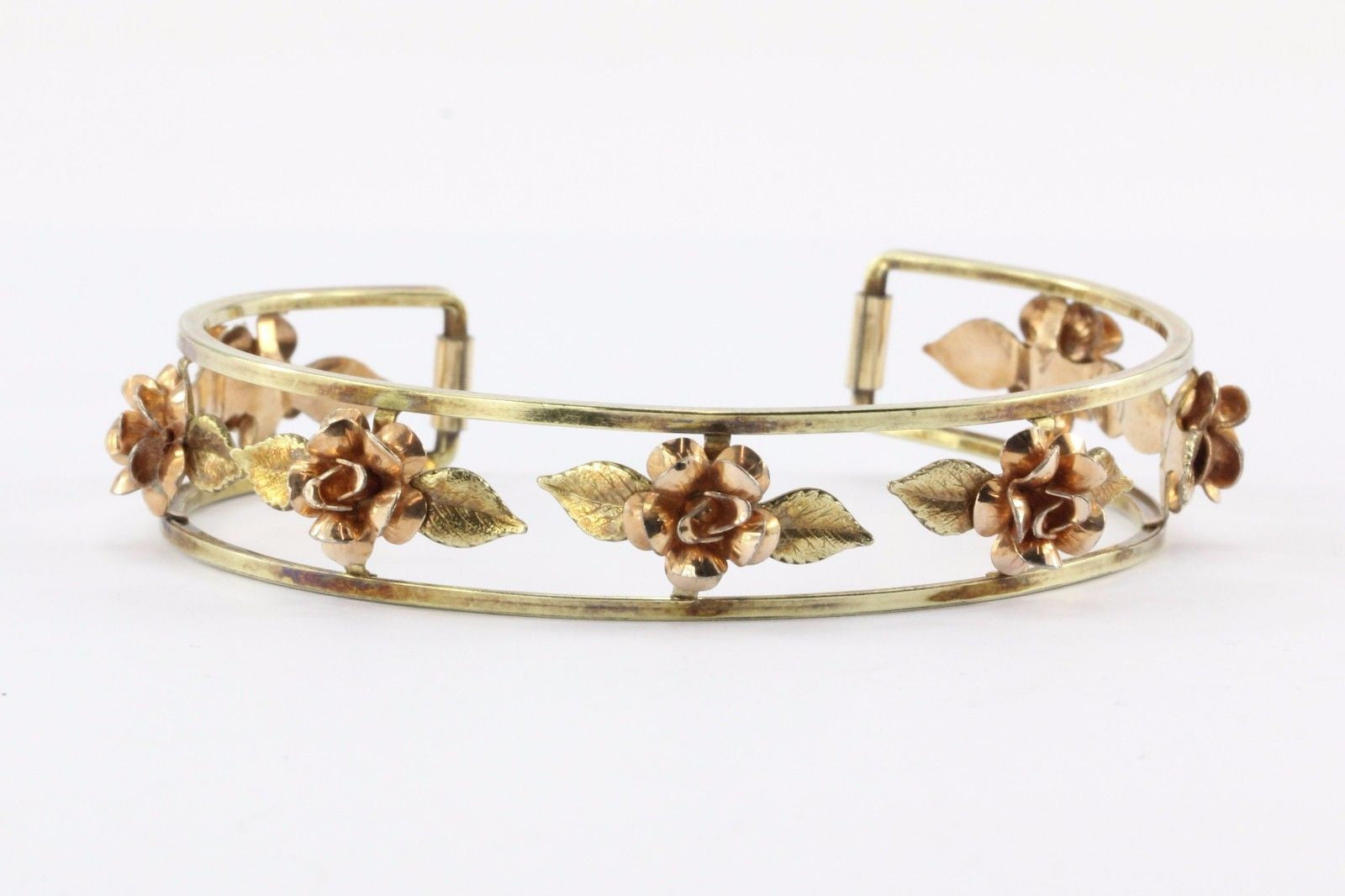 Vintage Krementz Gold Filled Open Rose Blossom Cuff Bracelet - Queen May