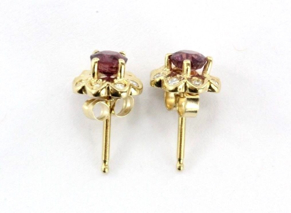 Antique 14K Gold Red Spinel & Diamond Earring Posts - Queen May