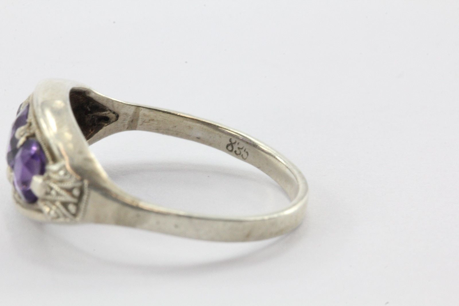 Antique 835 Silver 3 Stone Amethyst Art Deco Ring Germany - Queen May