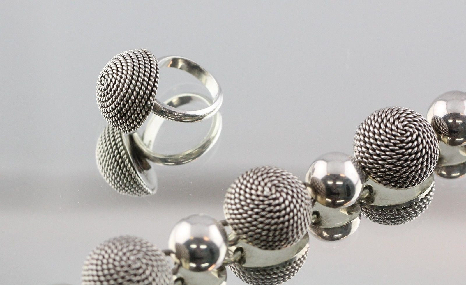 Vintage Mexico Chunky Heavy Sterling Silver Bracelet & Ring Set Signed TL-11 - Queen May