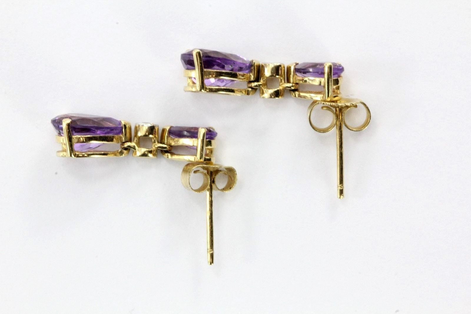 14K Gold Amethyst & Diamond Drop Dangle Earrings - Queen May