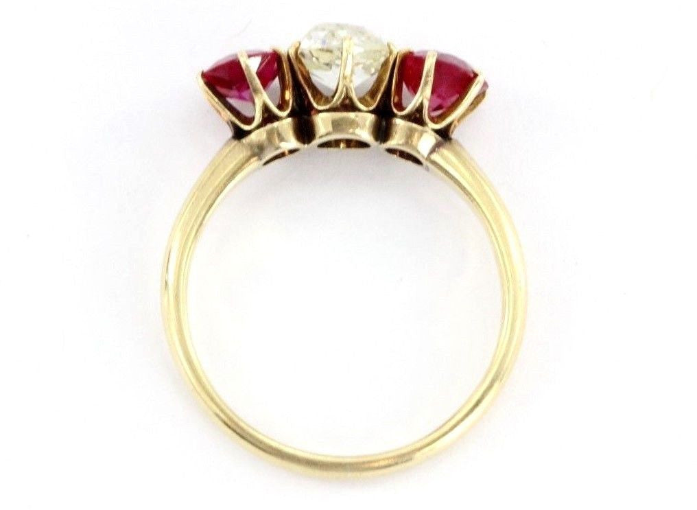 Antique Victorian 14K Gold 1.05 Ct Old Mine Cut Diamond & Ruby Engagement Ring - Queen May