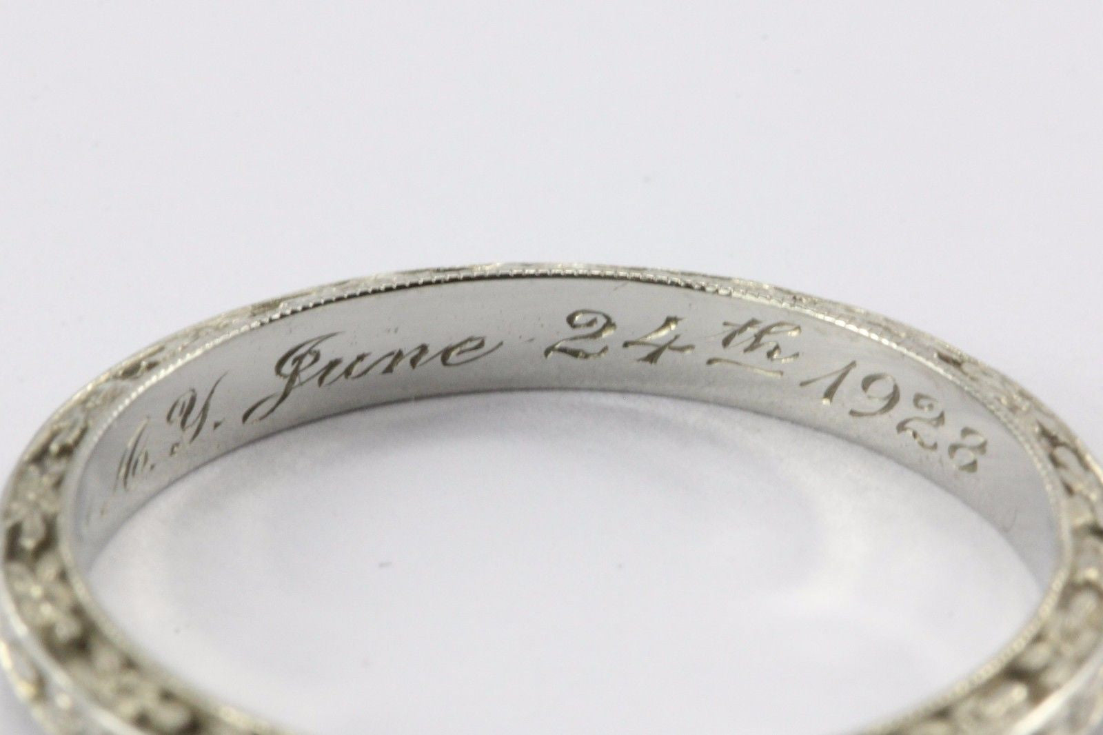 Antique Art Deco 18K White Gold Traub Co. Orange Blossom Wedding Band 6/24 1928 - Queen May