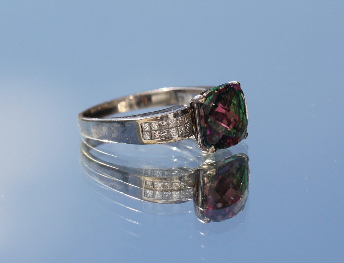18K White Gold Mystic Topaz & Diamond Ring - Queen May