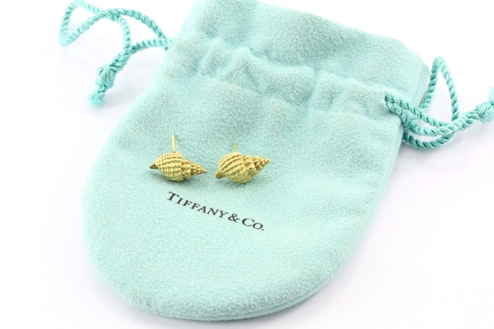 Tiffany & Co 750 18K Gold Brushed Conch Shell Earrings RARE - Queen May