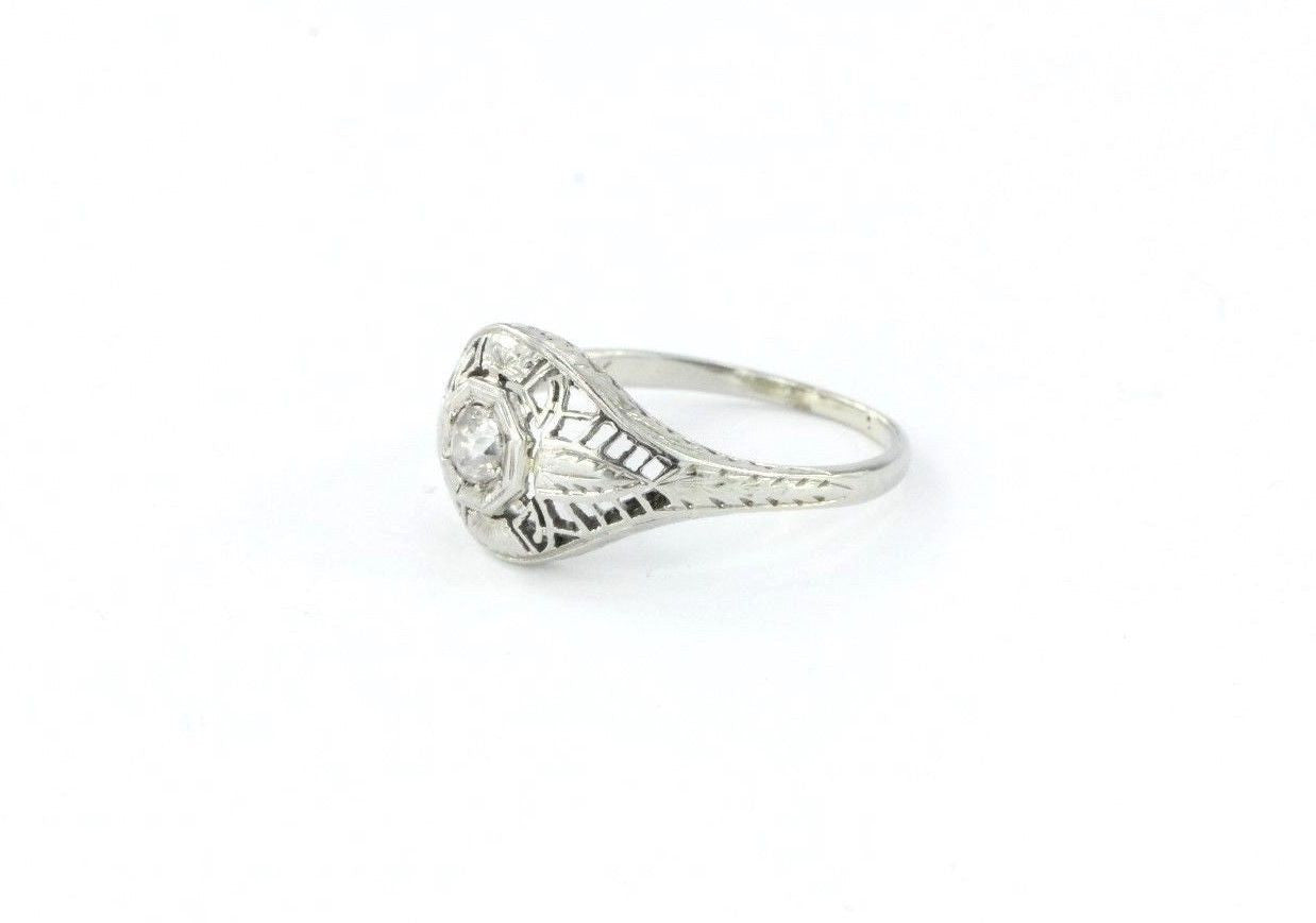 Antique Art Deco 20K White Gold & Old Mine Diamond Engagement Ring - Queen May