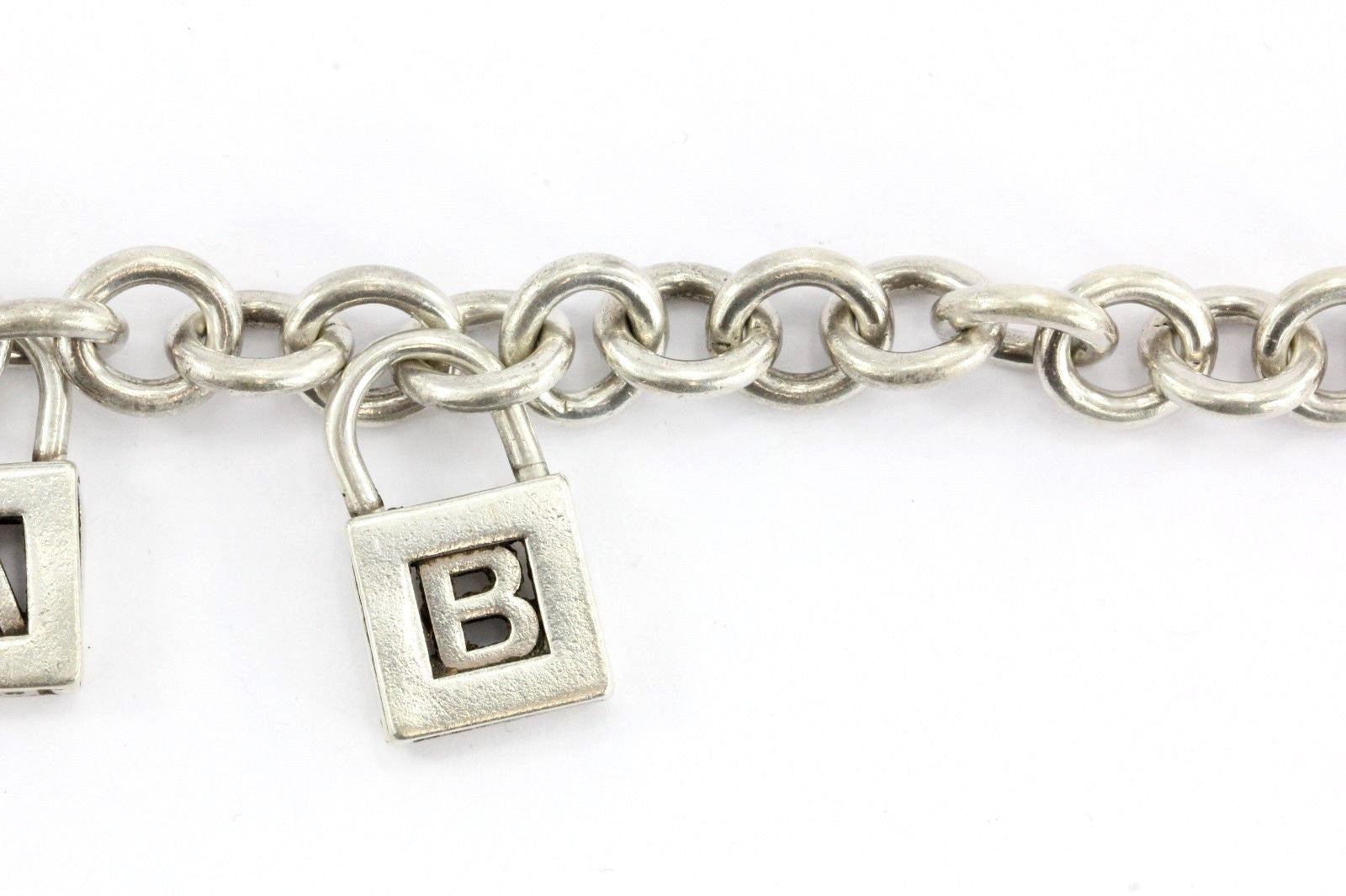Vintage Tiffany & Co Sterling Silver Padlock Charm A & B Bracelet - Queen May