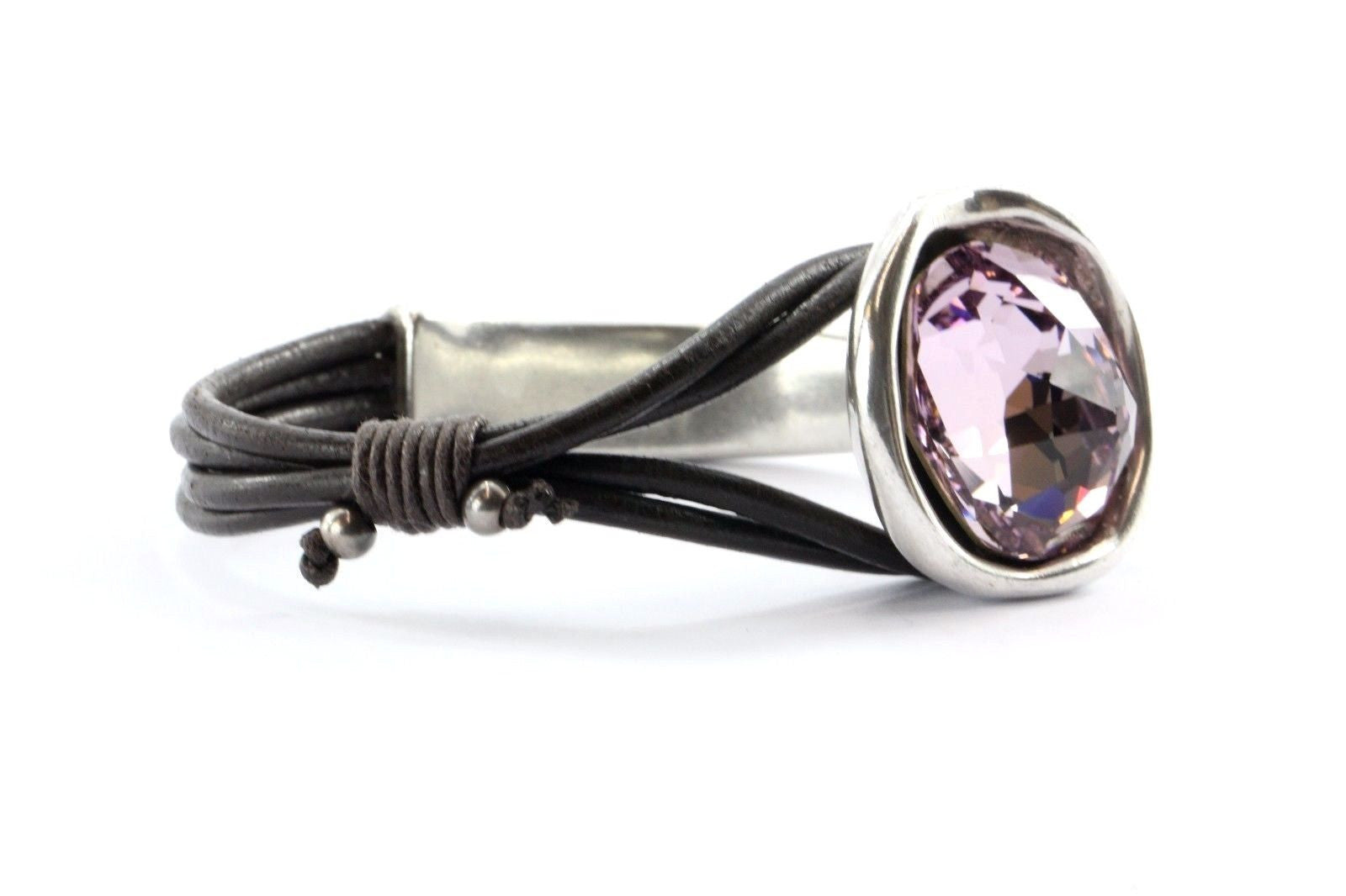 Uno de 50 Leather & Silver Pink Swarovski Crystal Bracelet - Queen May