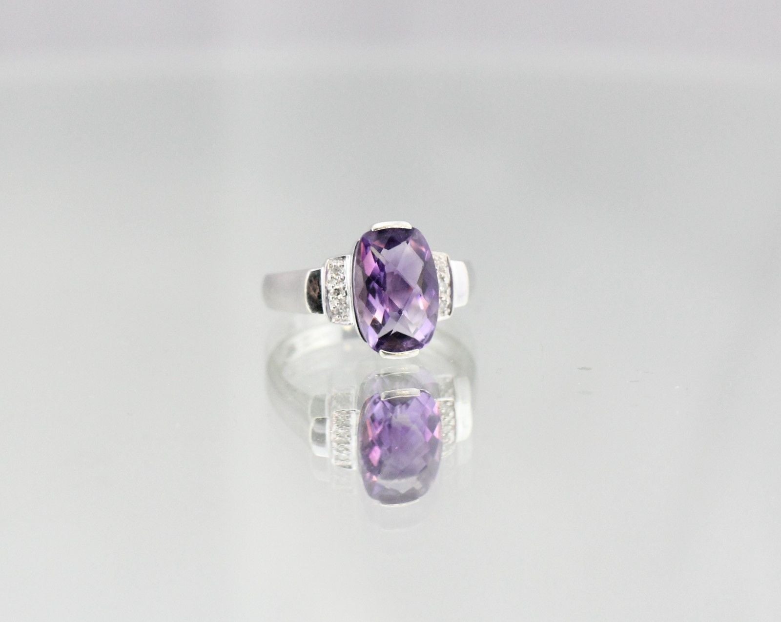 14K White Gold 3.5 Carat Amethyst & Diamond Ring - Queen May