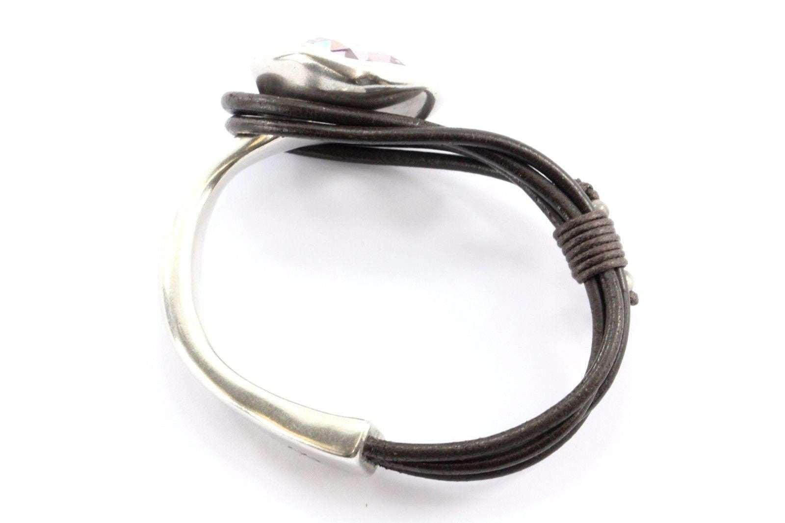 Uno de 50 Leather & Silver Pink Swarovski Crystal Bracelet - Queen May