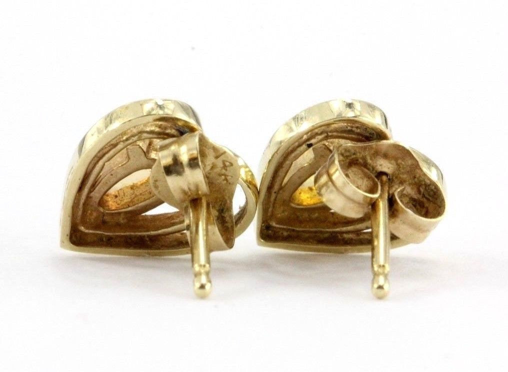 Vintage 14K Gold & Opal Double Heart Earring Studs - Queen May