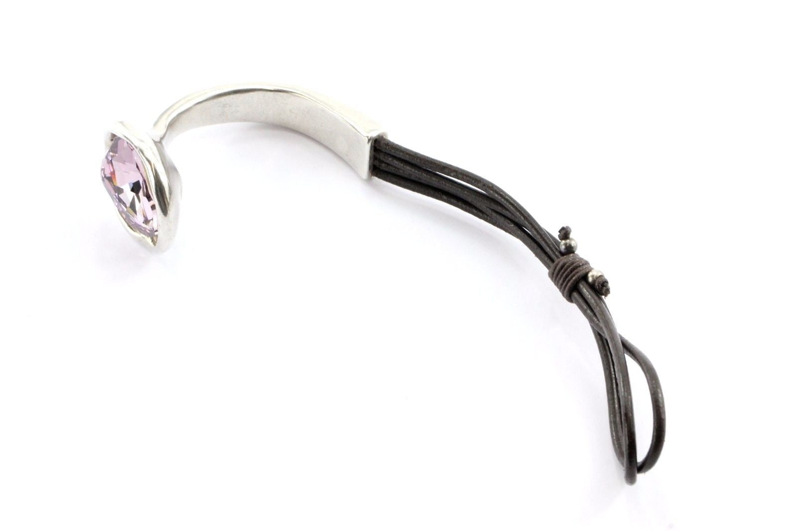 Uno de 50 Leather & Silver Pink Swarovski Crystal Bracelet - Queen May