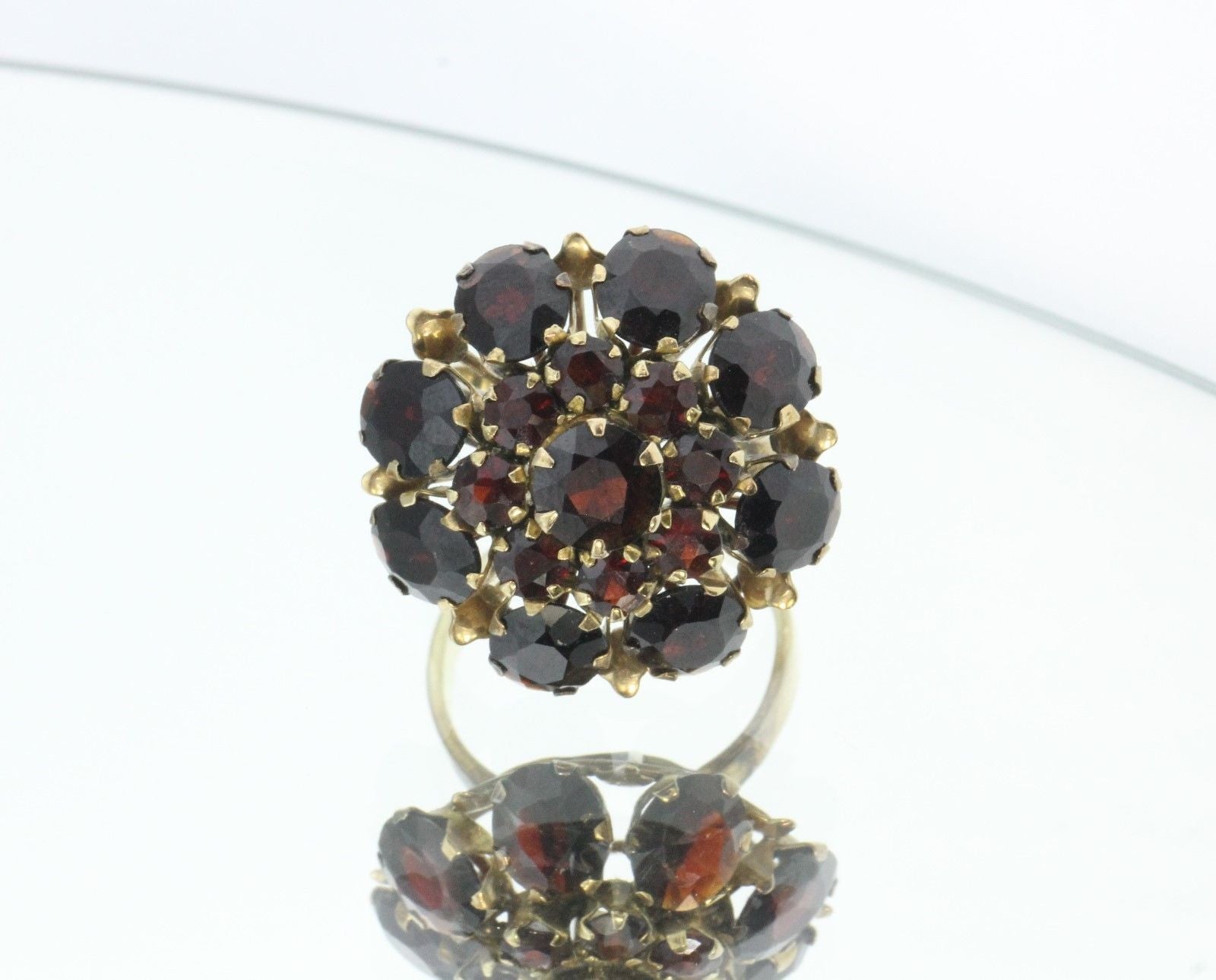Antique Siam Chunky 14K Gold & Garnet Blooming Cocktail Ring 11 Carats Total - Queen May