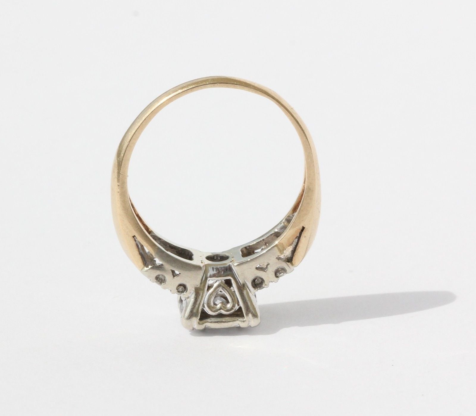 Antique 14K White & Yellow Gold Diamond Cathedral Heart Set Engagement Ring - Queen May