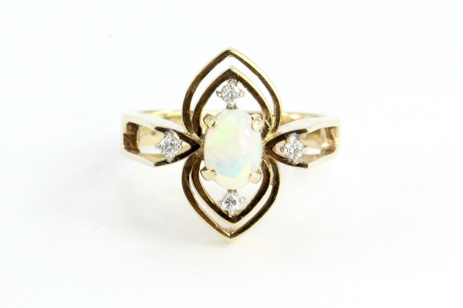 Vintage Art Deco 14K Gold Diamond & Opal Ring - Queen May